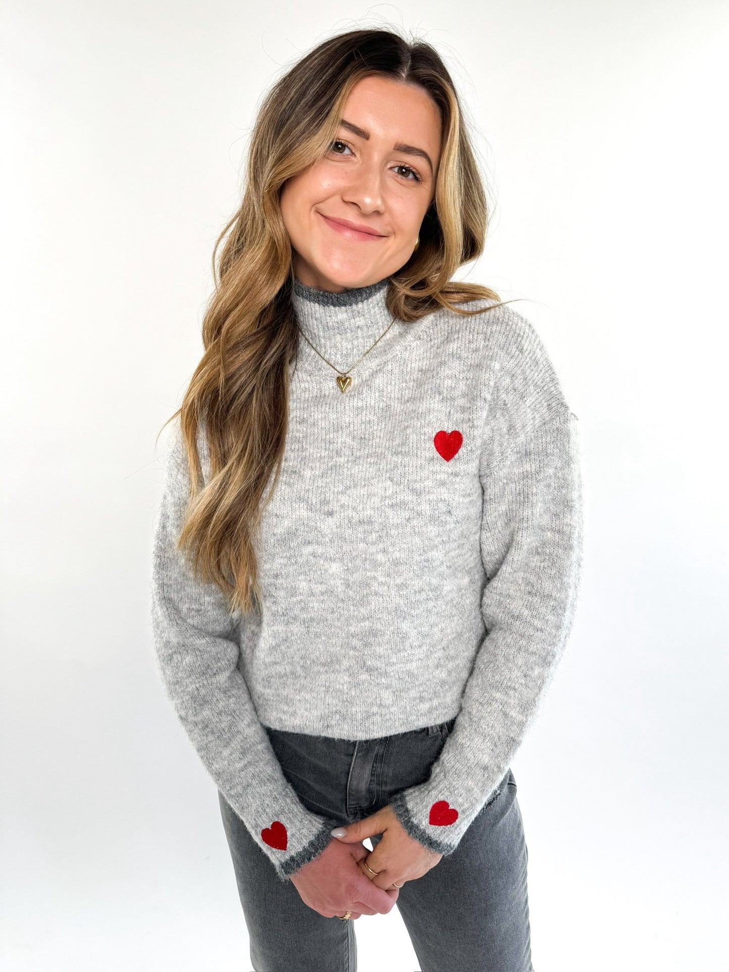 Love Collar Heartfelt Pullover - grau