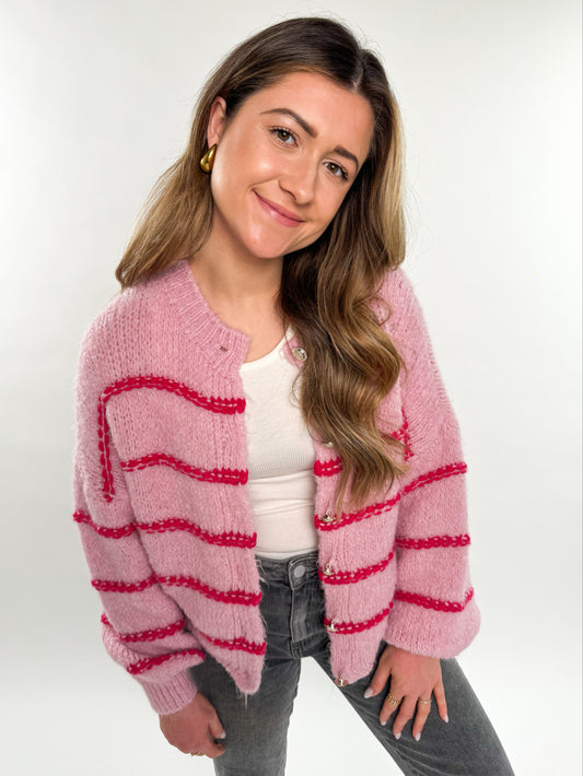 Pastell Stripe Knit Statement Cardigan - rosa