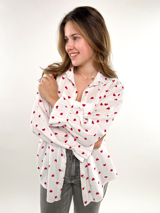 Musselinbluse little heart Volant - rot