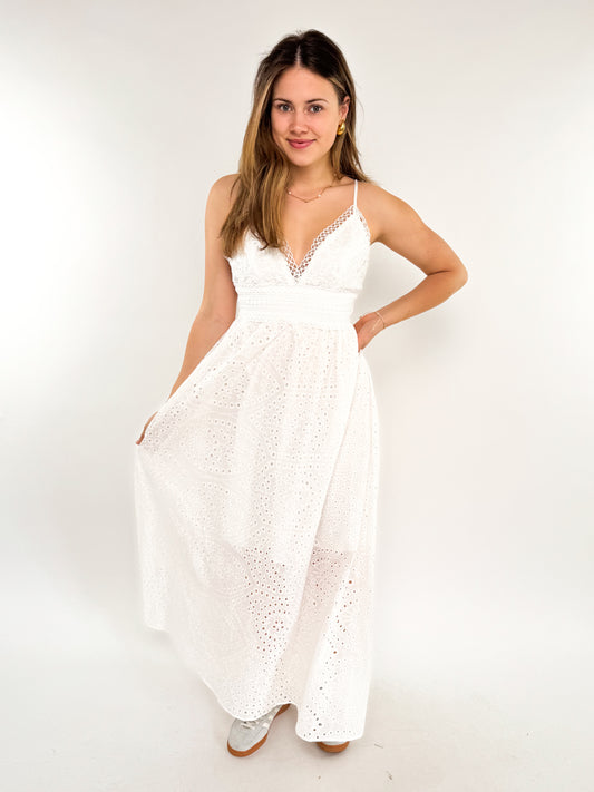 Cotton Lace Midi Dress - weiß