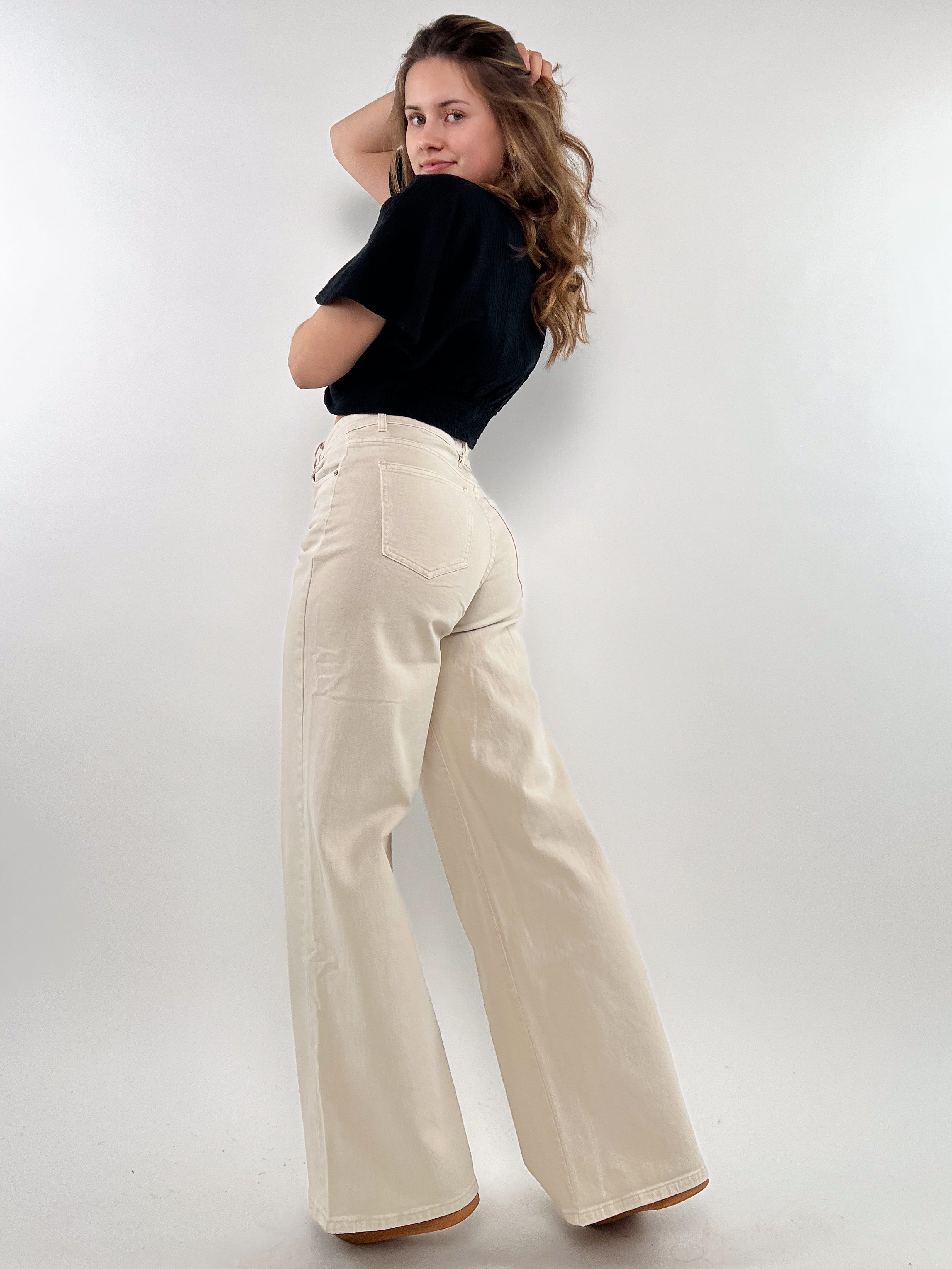 Wide Leg Jeans Sand - Beige