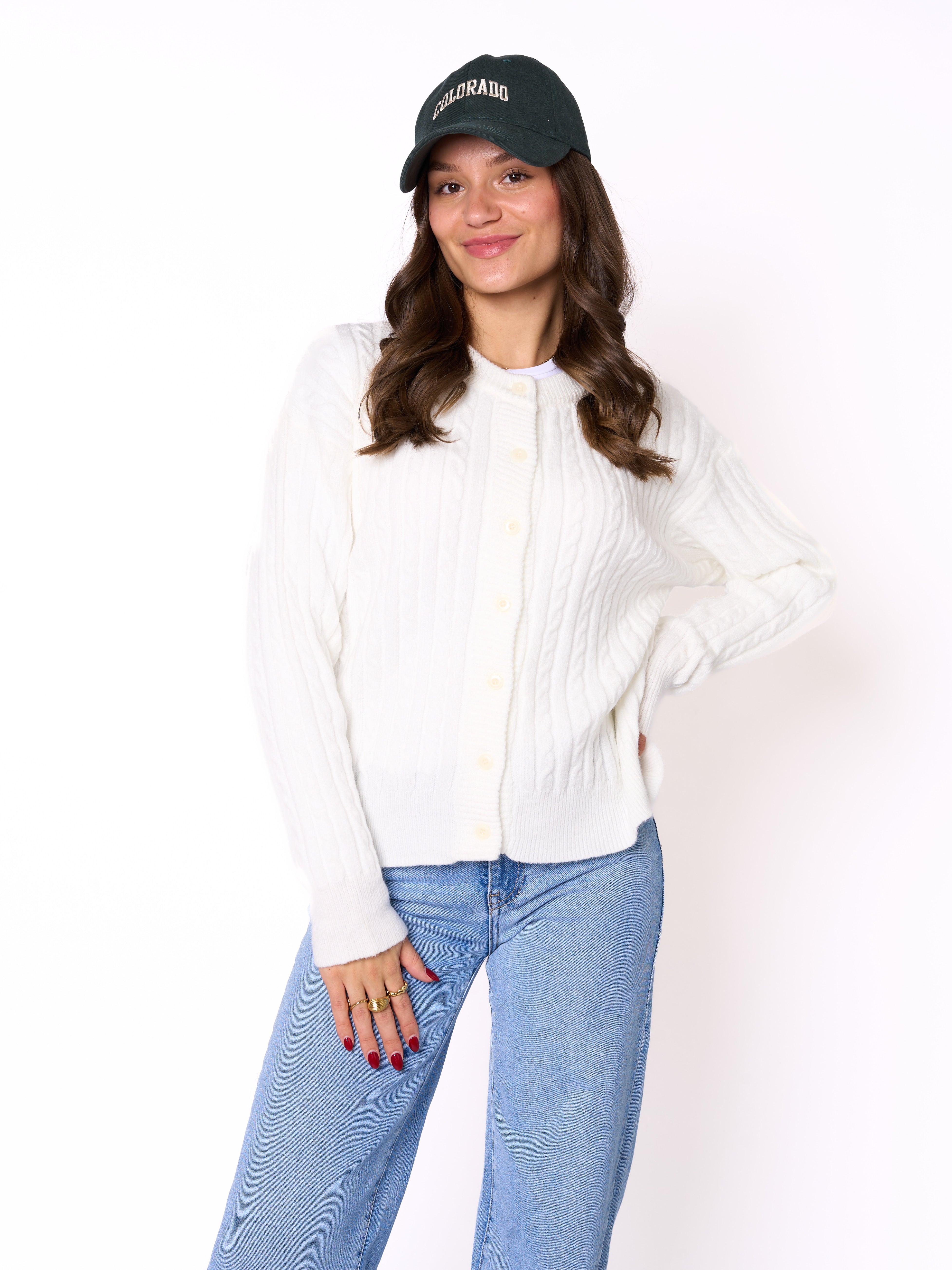 Zopfmuster Strickjacke Emma - Weiß