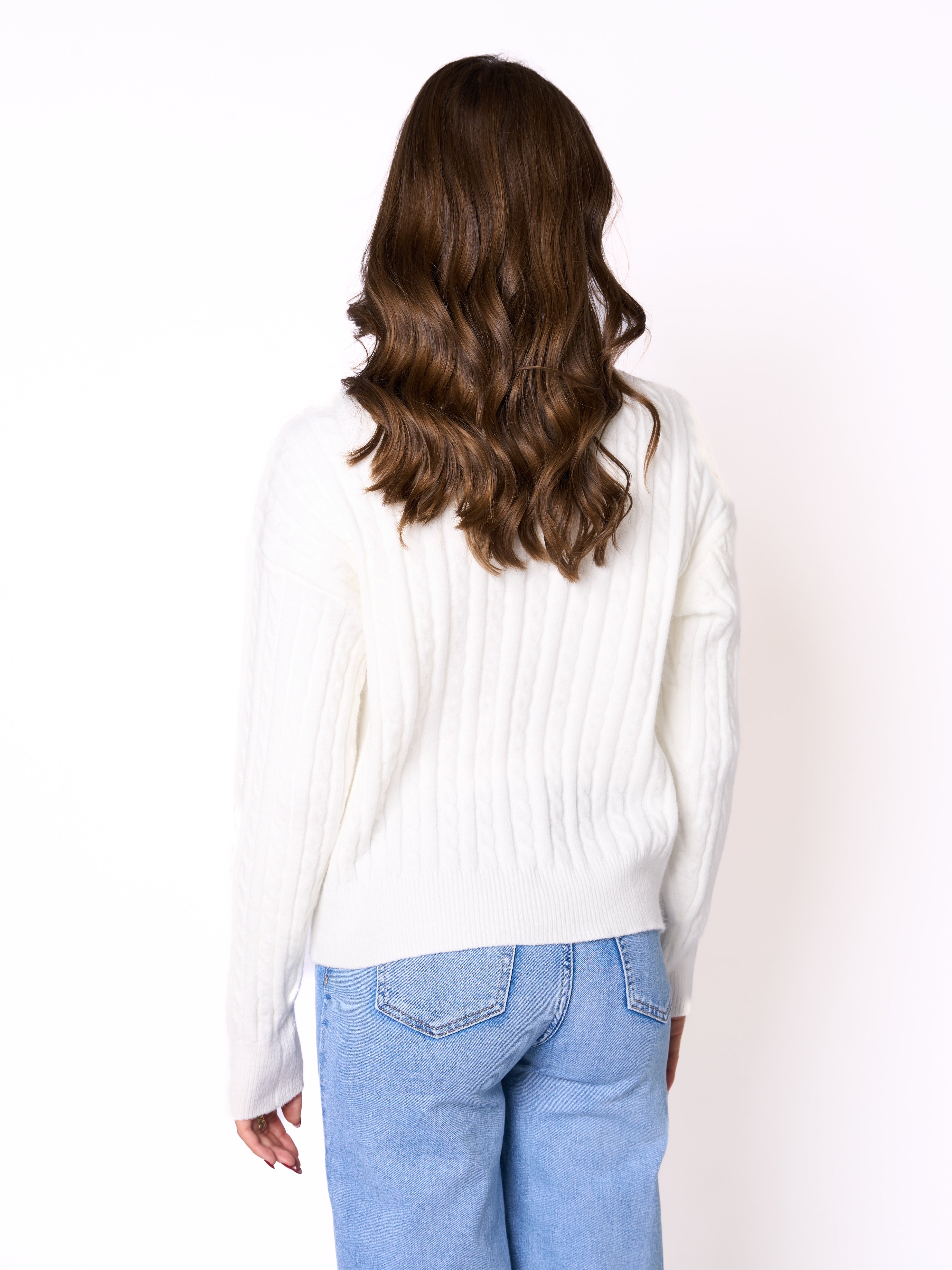 Zopfmuster Strickjacke Emma - Weiß