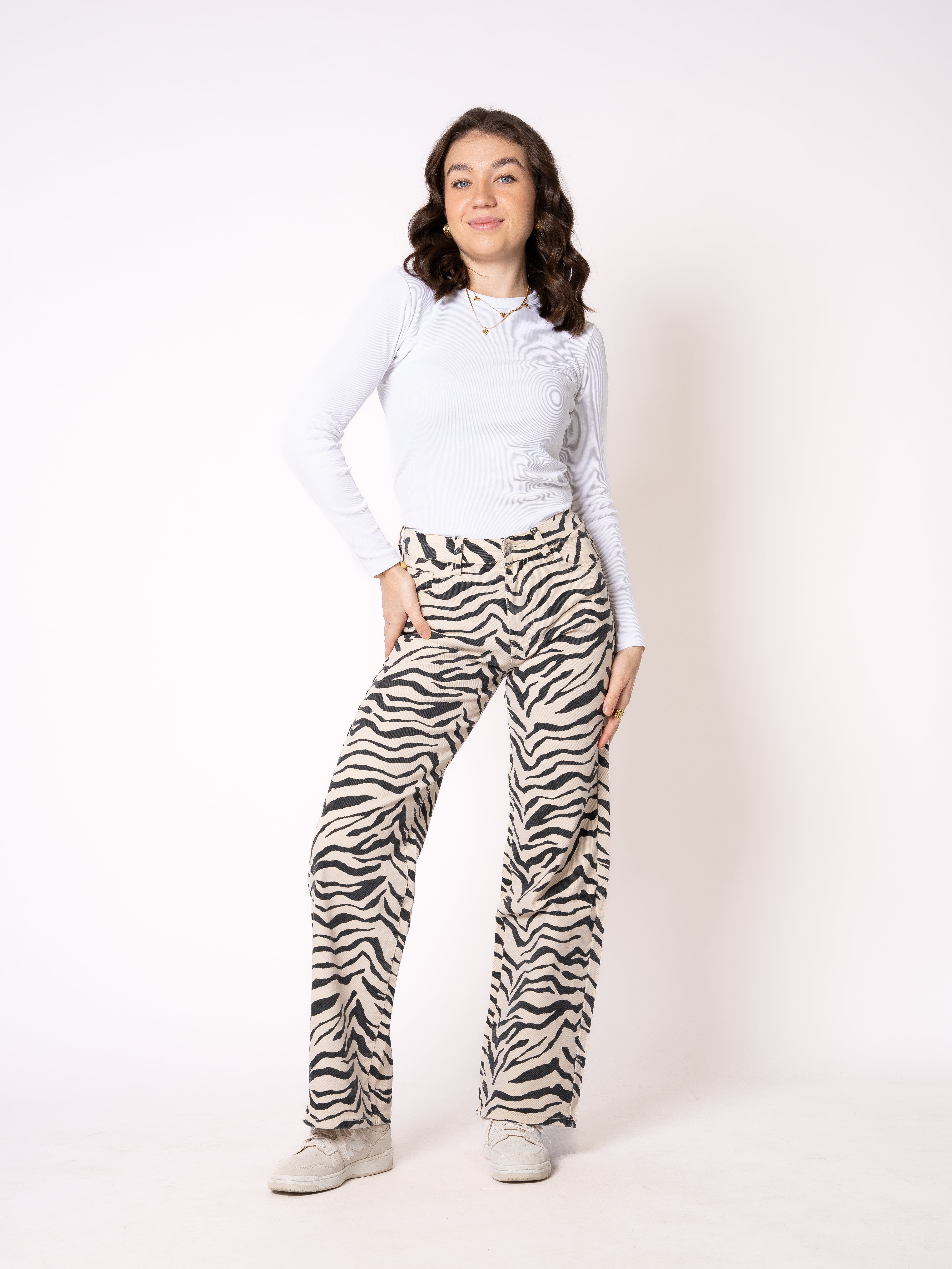 Wide Leg Jeans Zebra - Schwarz mit Weiß