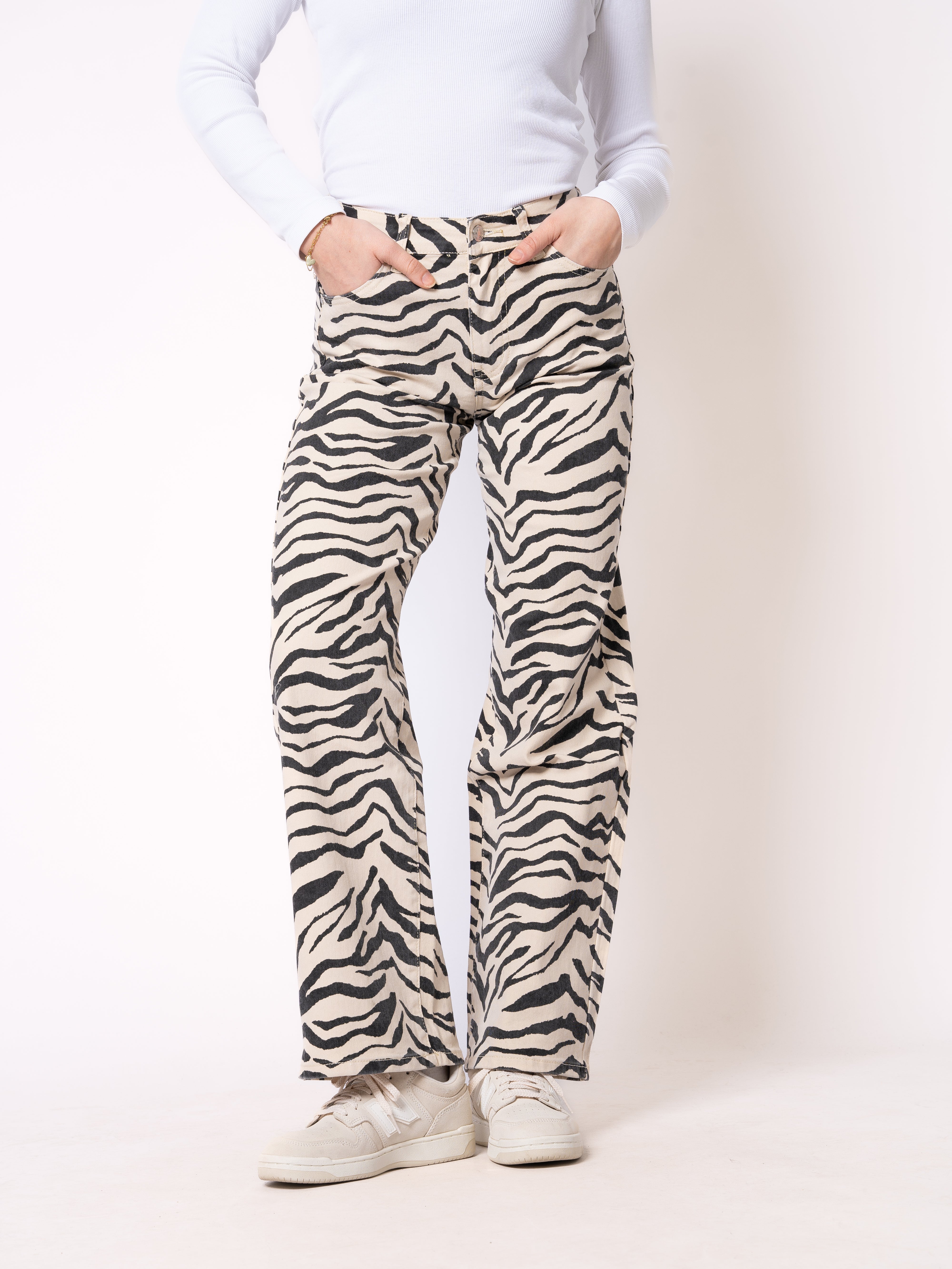 Wide Leg Jeans Zebra - Schwarz mit Weiß