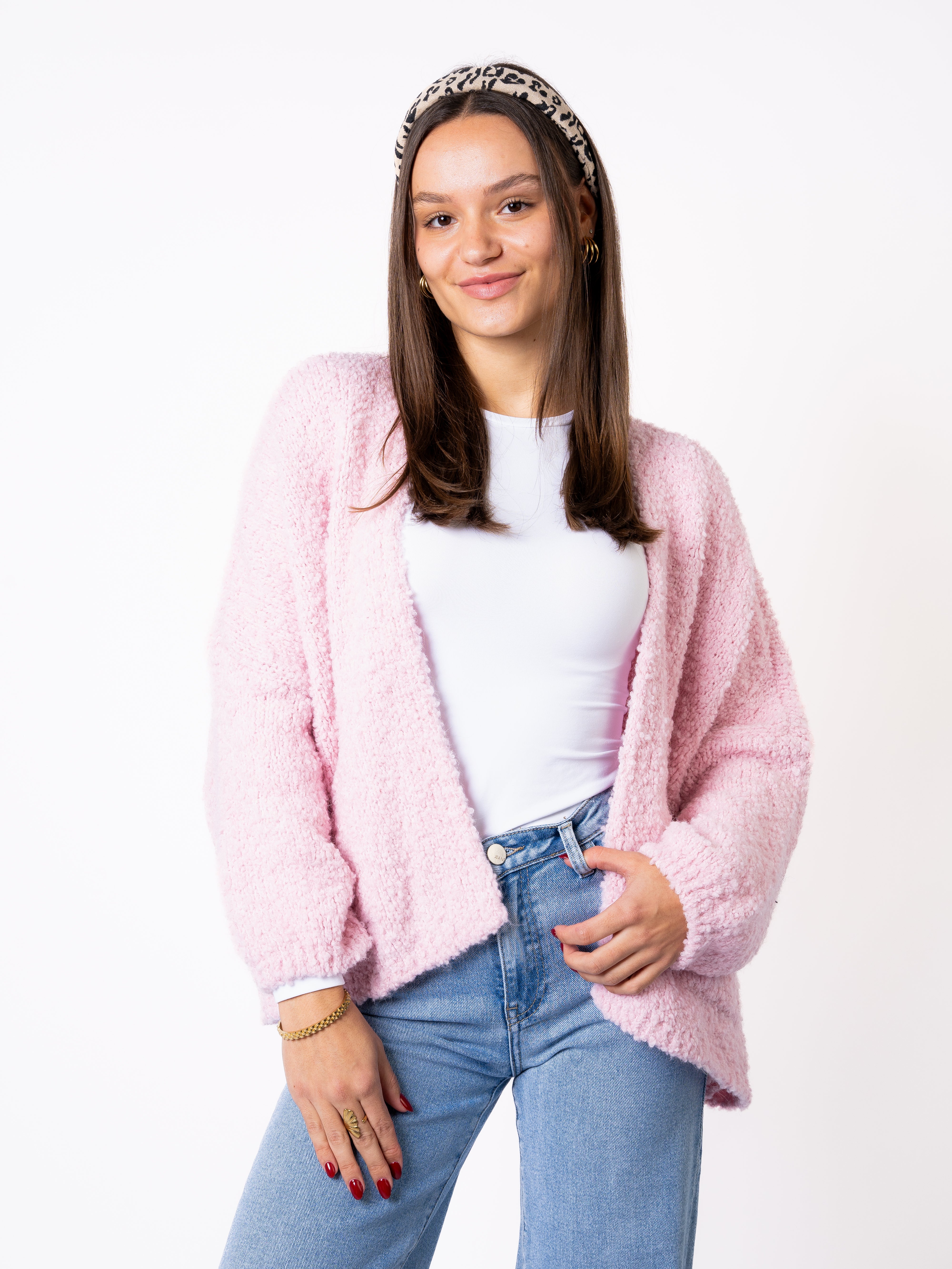 Bouclé Strickcardigan Melanie - Rosa