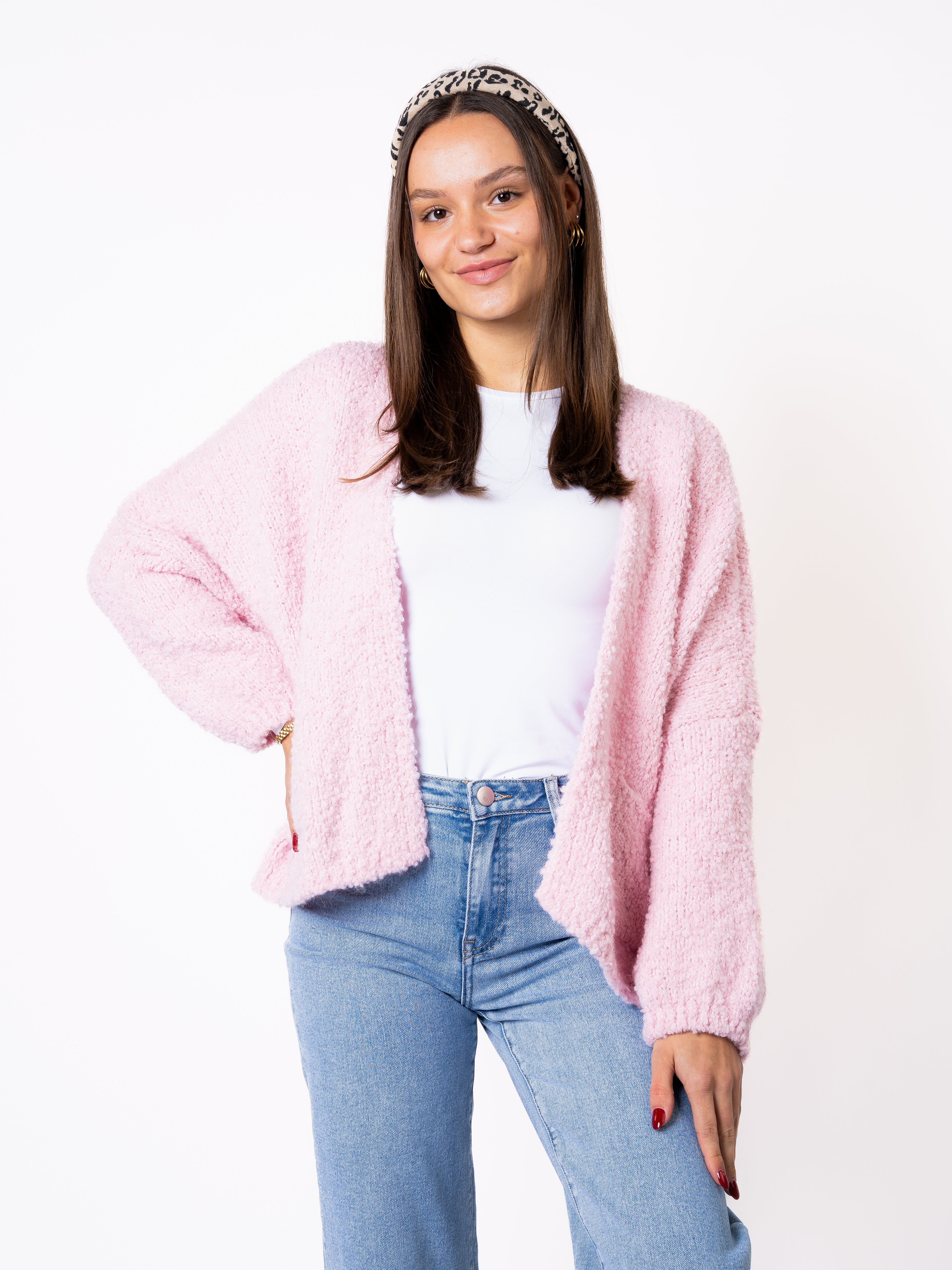 Bouclé Strickcardigan Melanie - Rosa