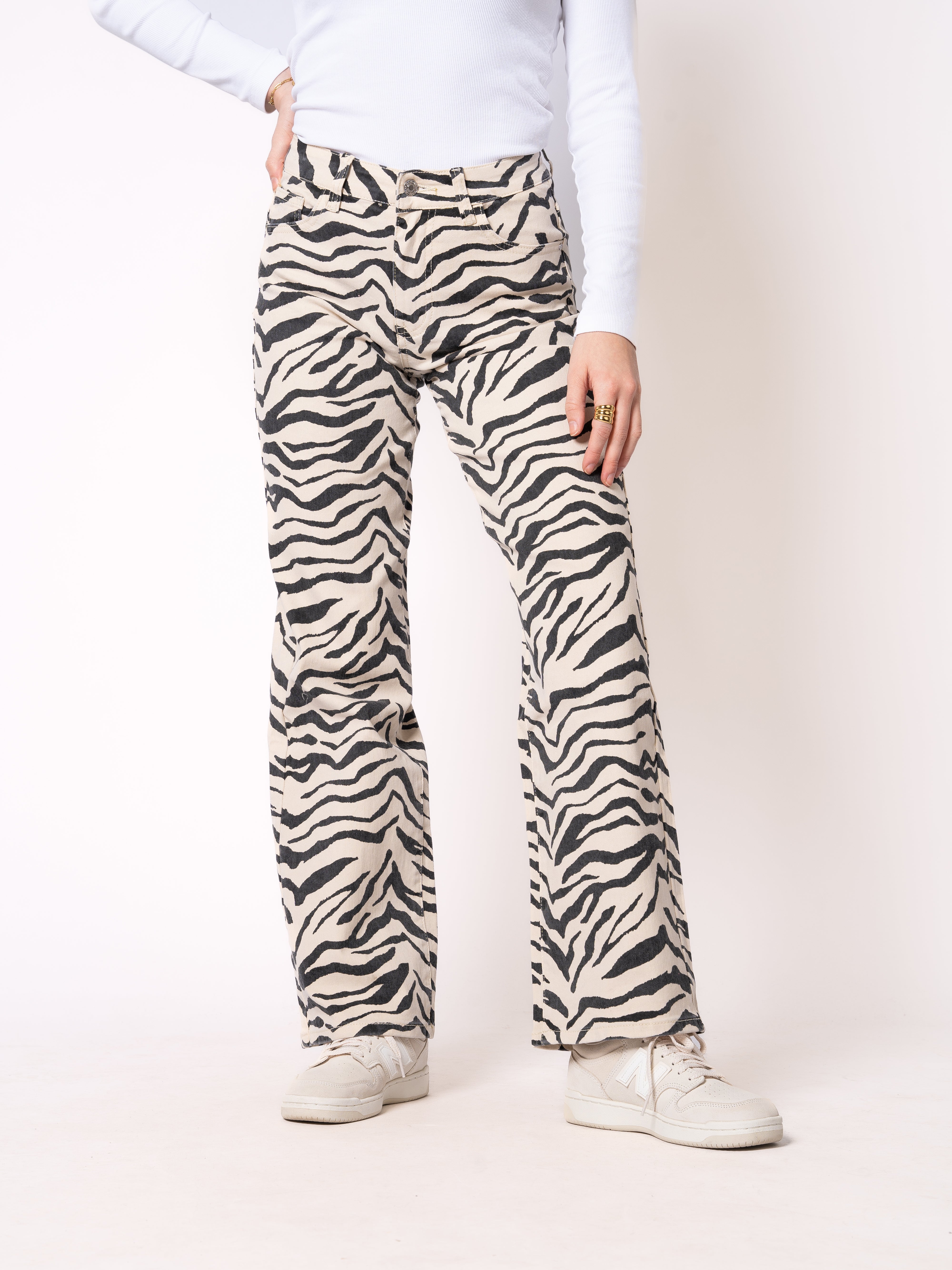 Wide Leg Jeans Zebra - Schwarz mit Weiß