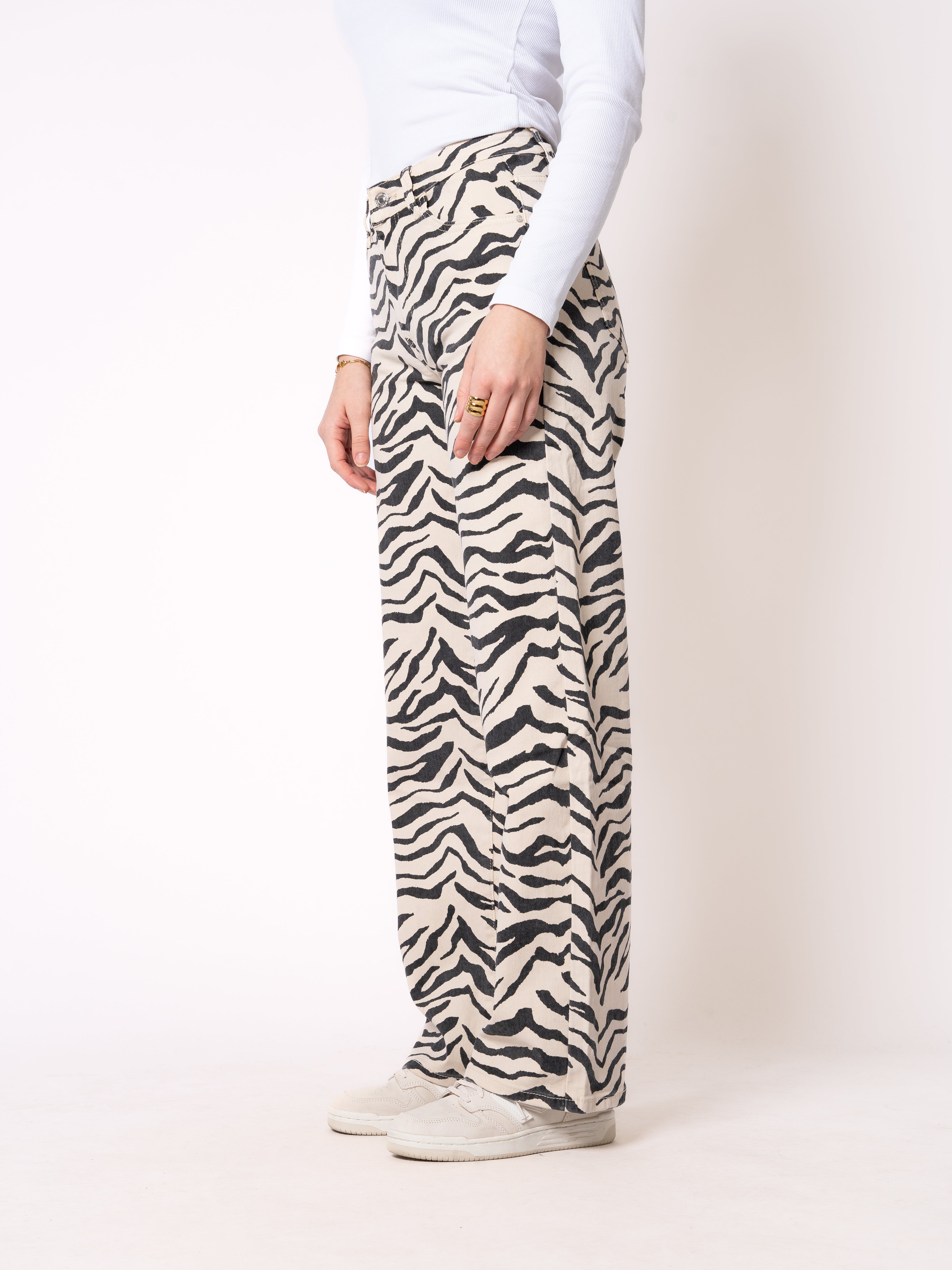 Wide Leg Jeans Zebra - Schwarz mit Weiß