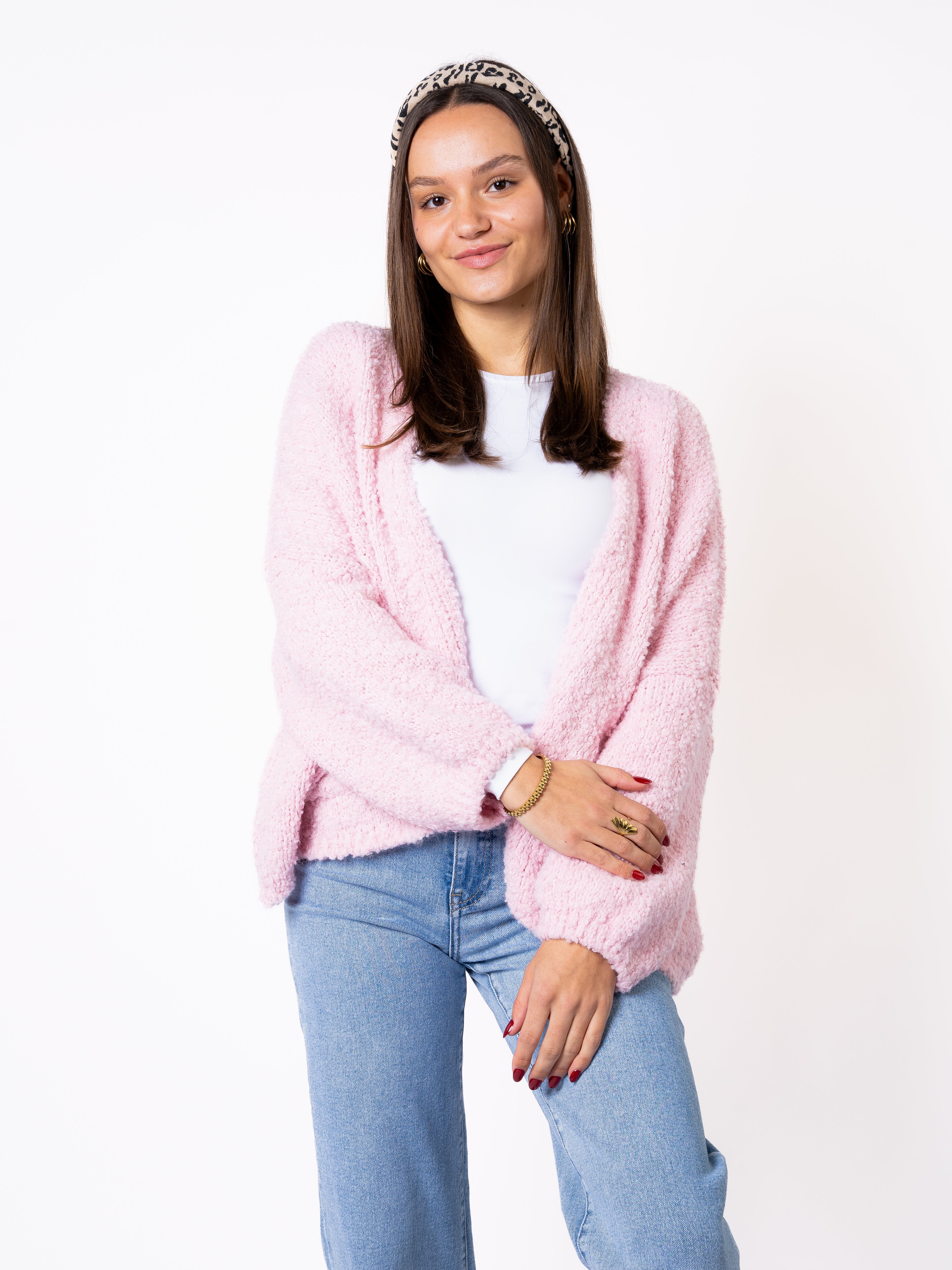Bouclé Strickcardigan Melanie - Rosa