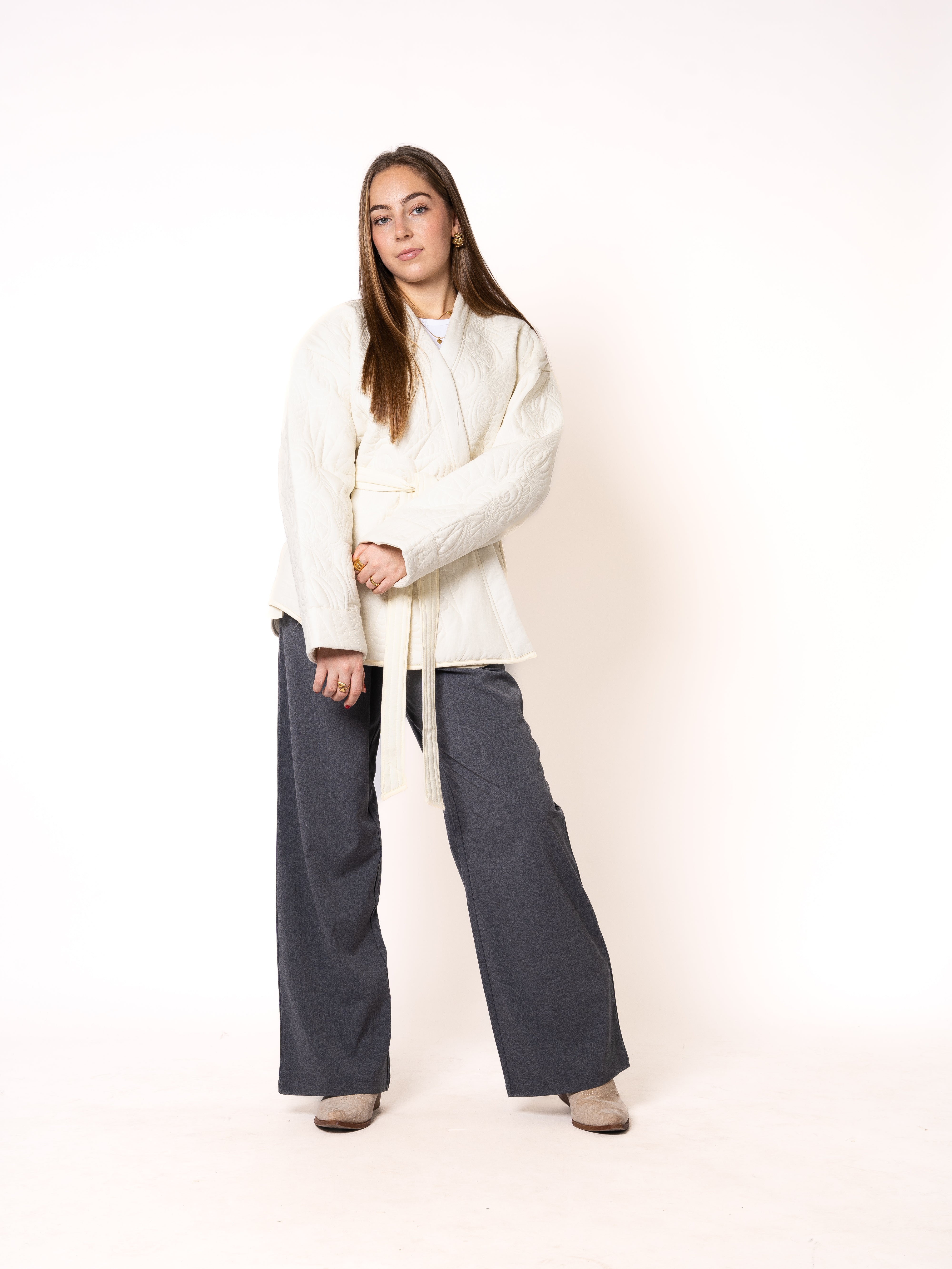 Boho Baumwoll Wickelkimono - Weiß