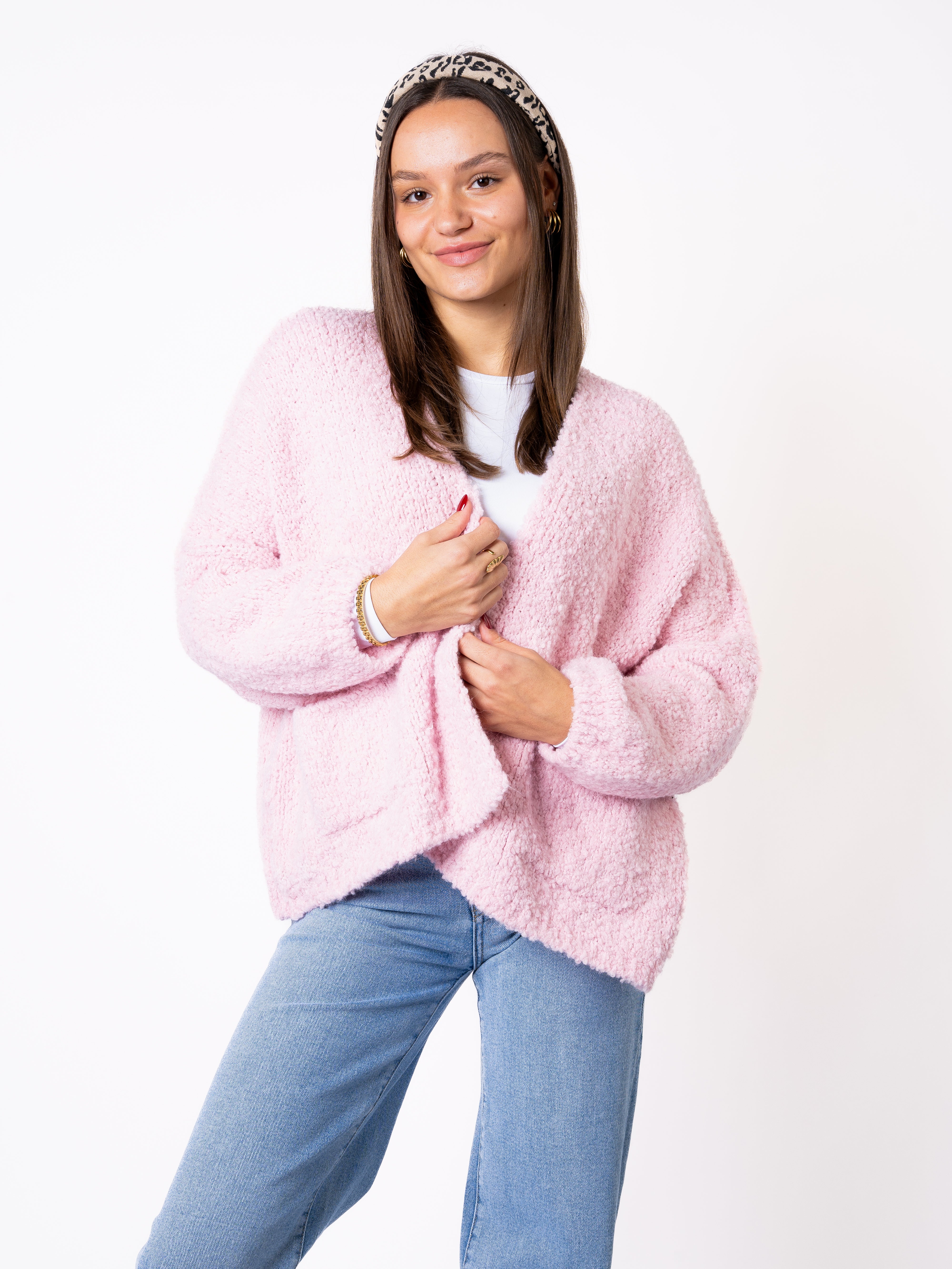 Bouclé Strickcardigan Melanie - Rosa