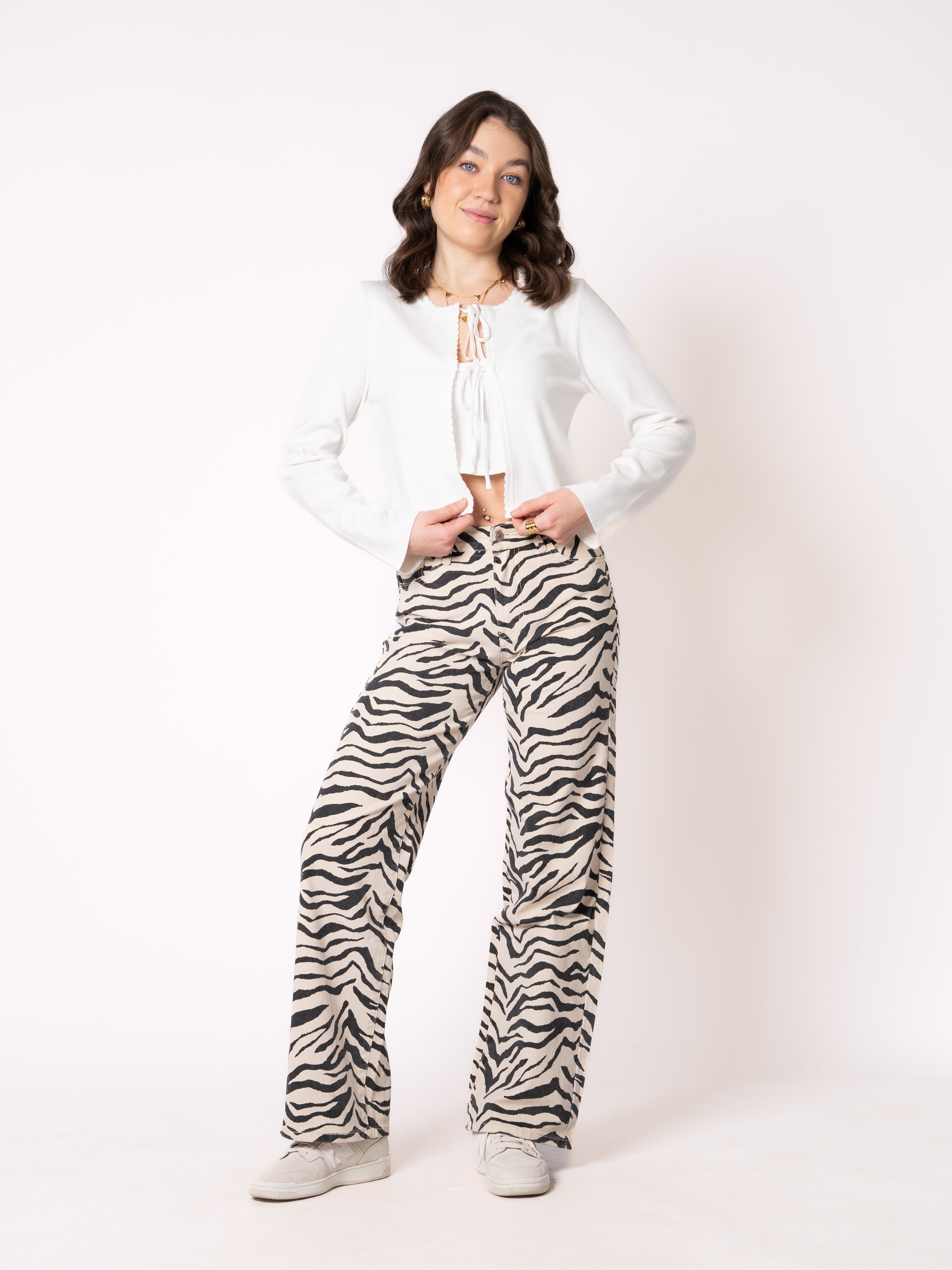 Wide Leg Jeans Zebra - Schwarz mit Weiß