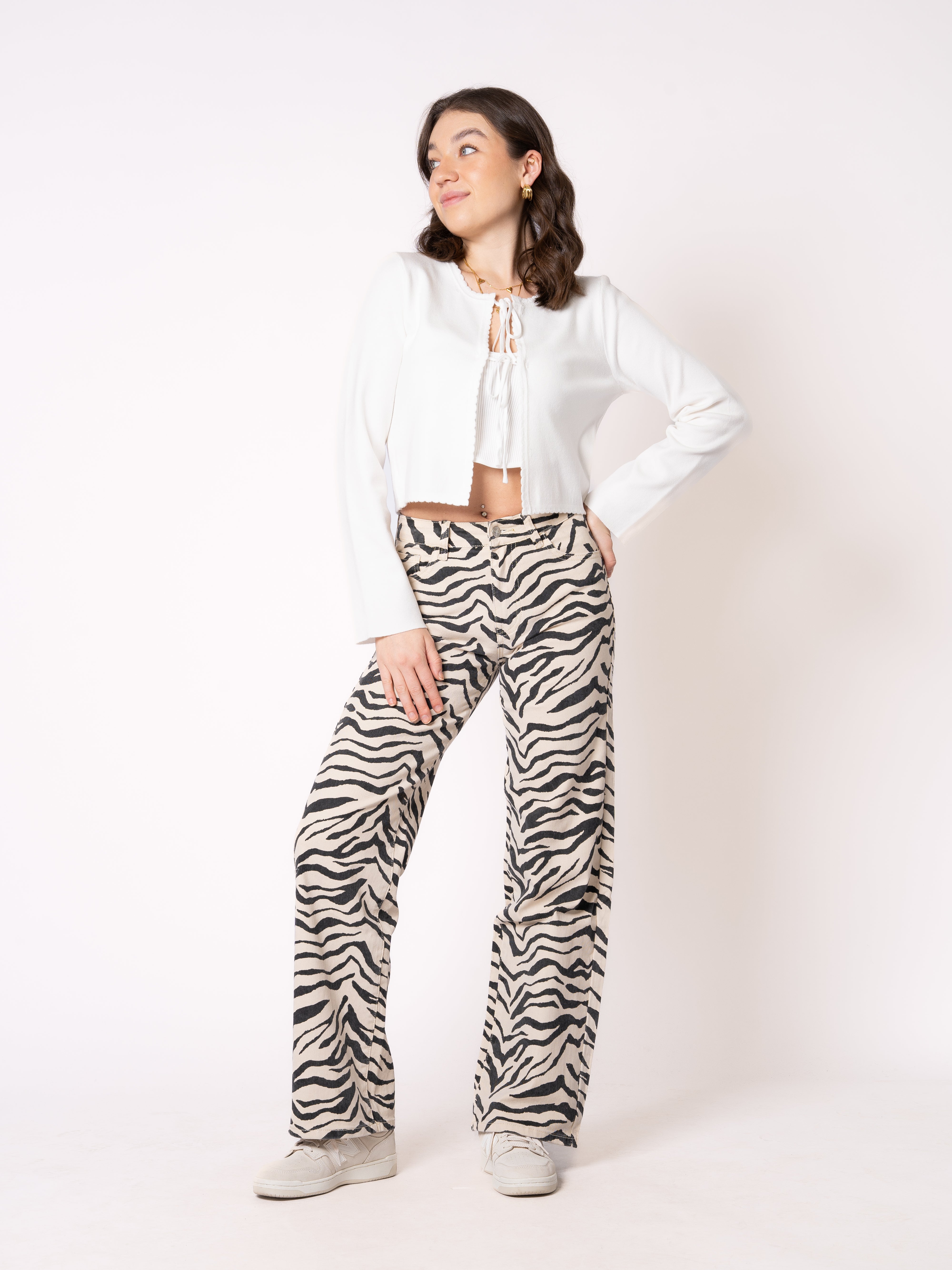Wide Leg Jeans Zebra - Schwarz mit Weiß