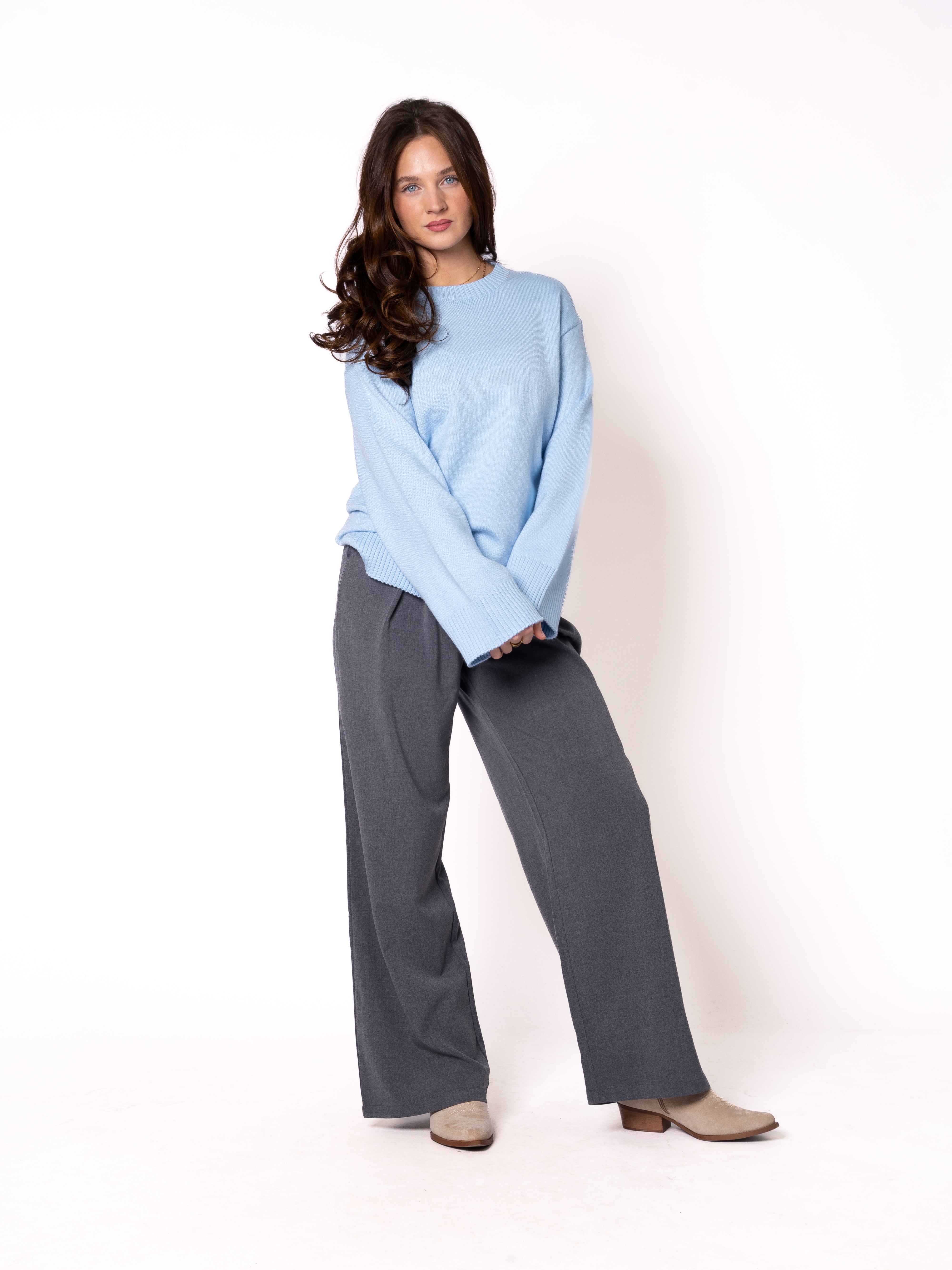 LUCKY DEAL 1260 Basic Feinstrick Sweatshirt - Himmelsblau - vom Umtausch ausgeschlossen -