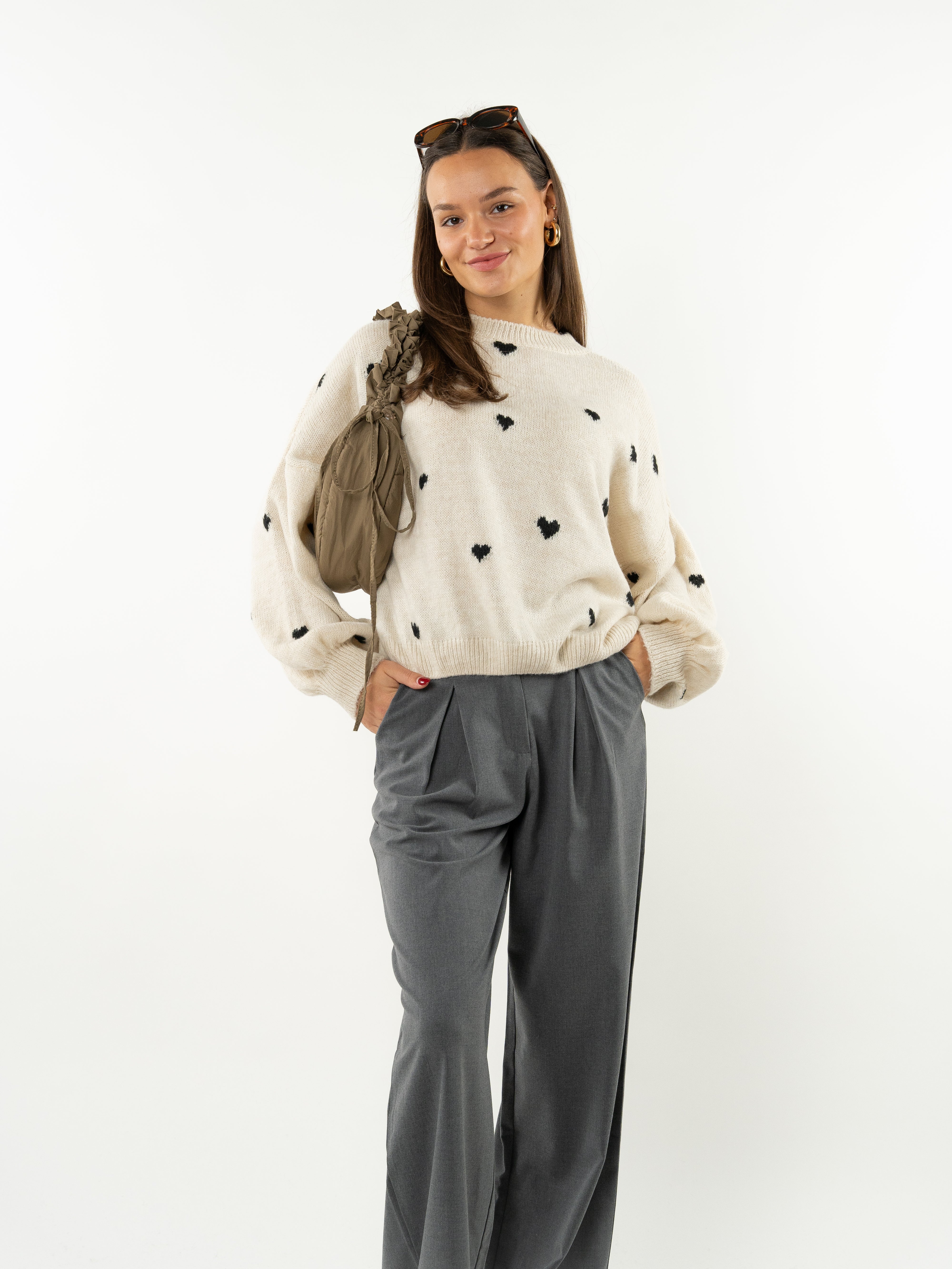 Strick Sweater Herz - beige