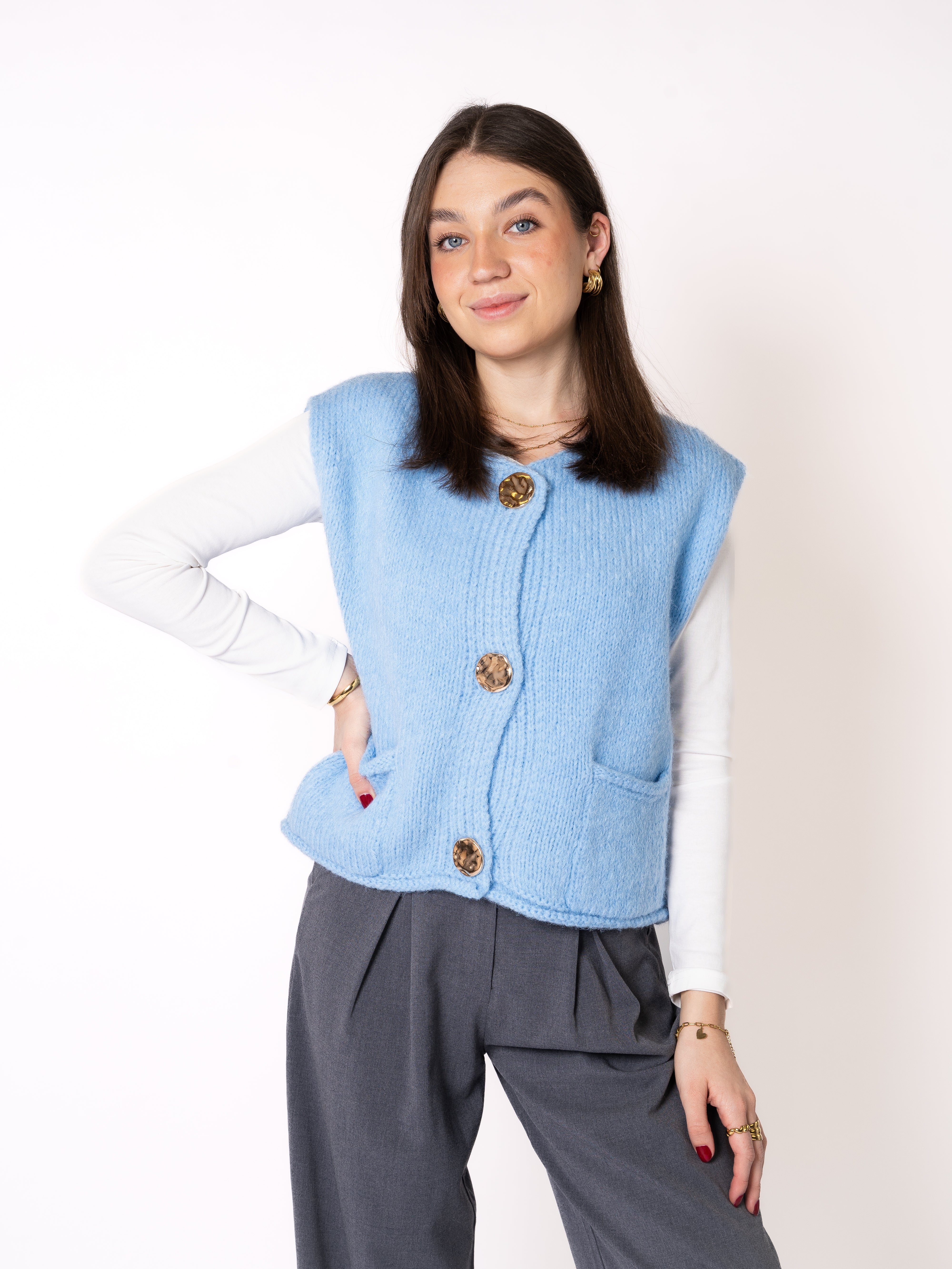 Kurzarm Strickweste Paula - Hellblau