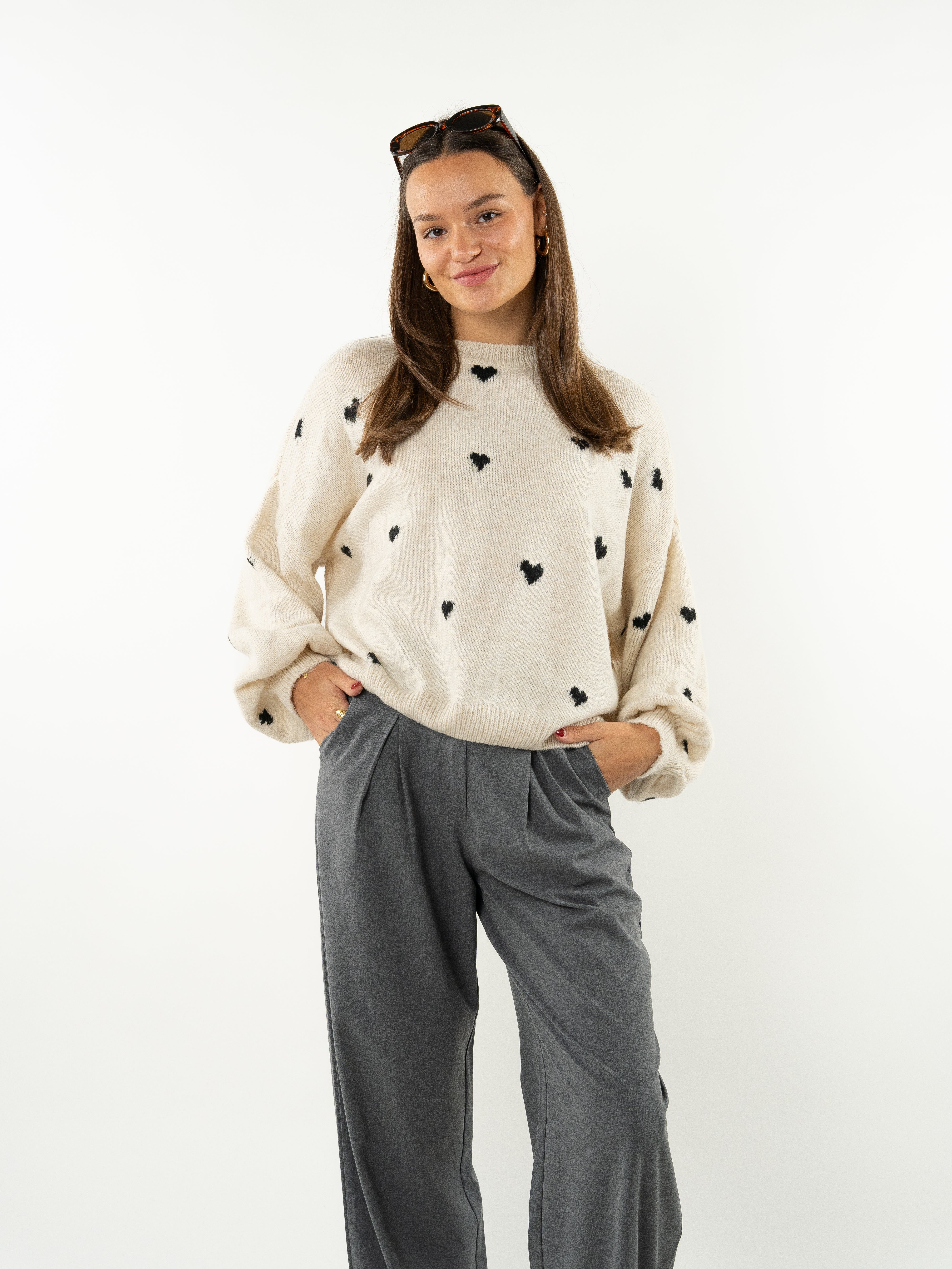 Strick Sweater Herz - beige
