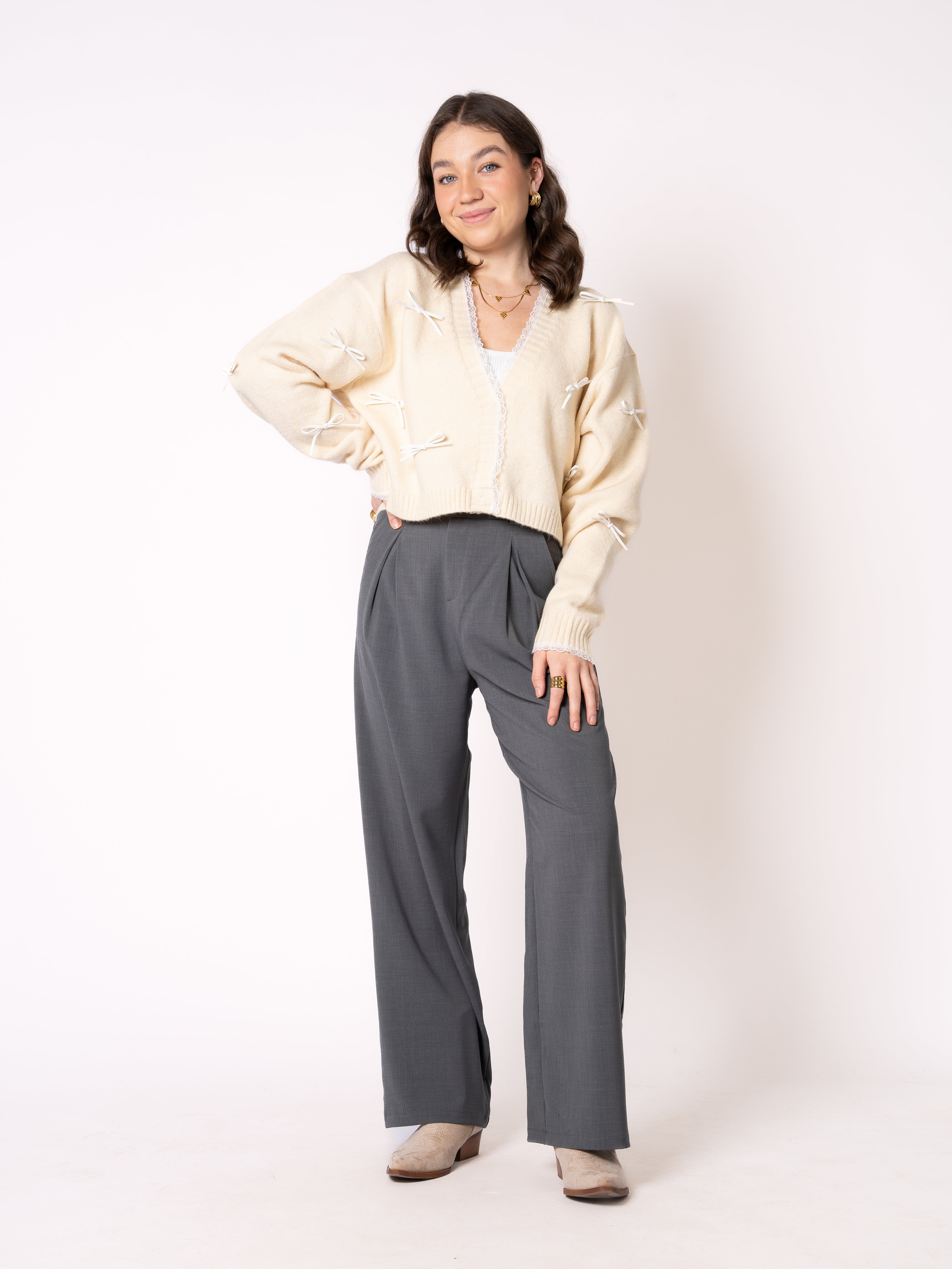 Pretty in Bow Knit Jacket - Cremegelb