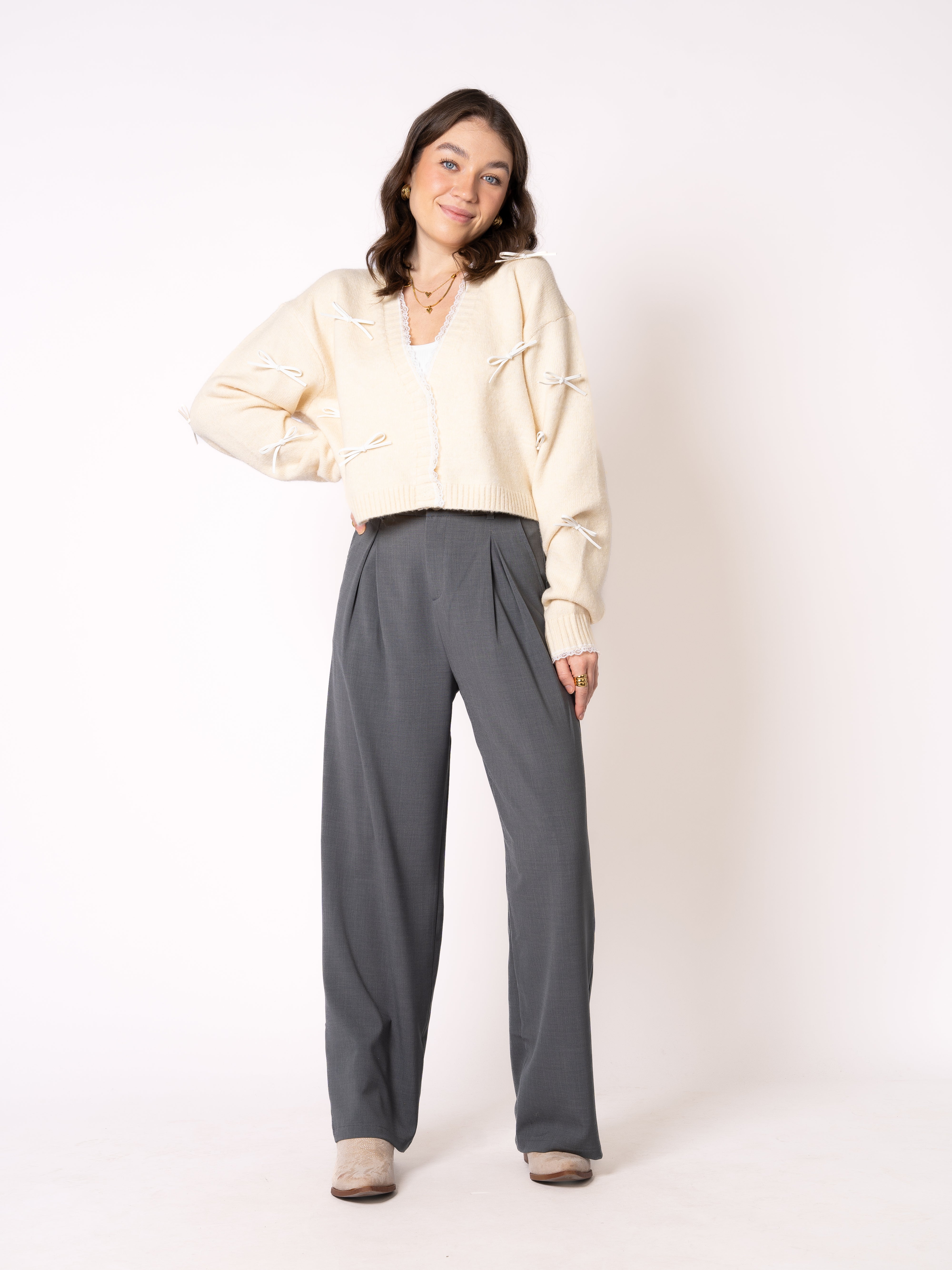 Pretty in Bow Knit Jacket - Cremegelb