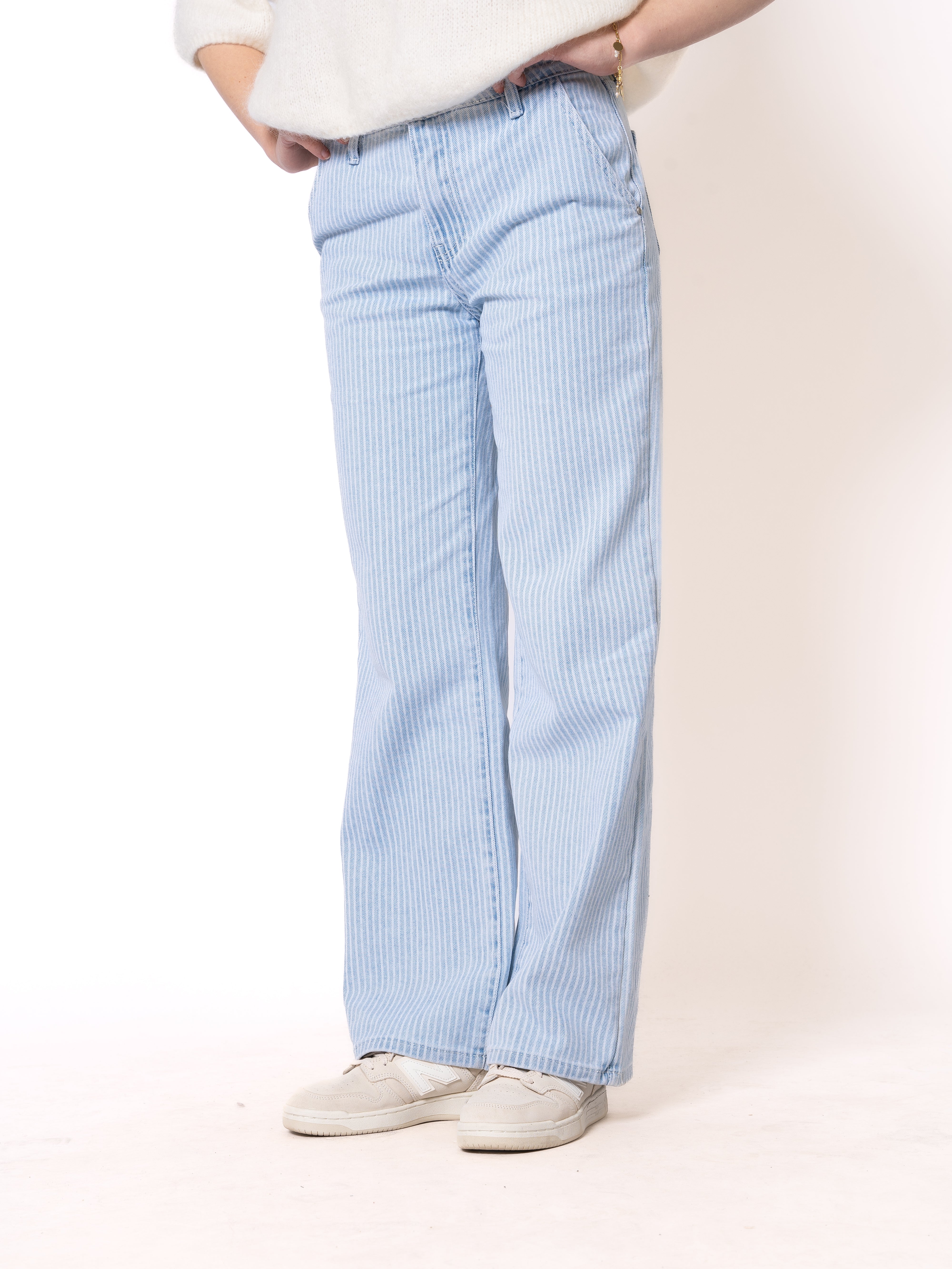Stripe Vibe Wide Leg Jeans - Light Blue