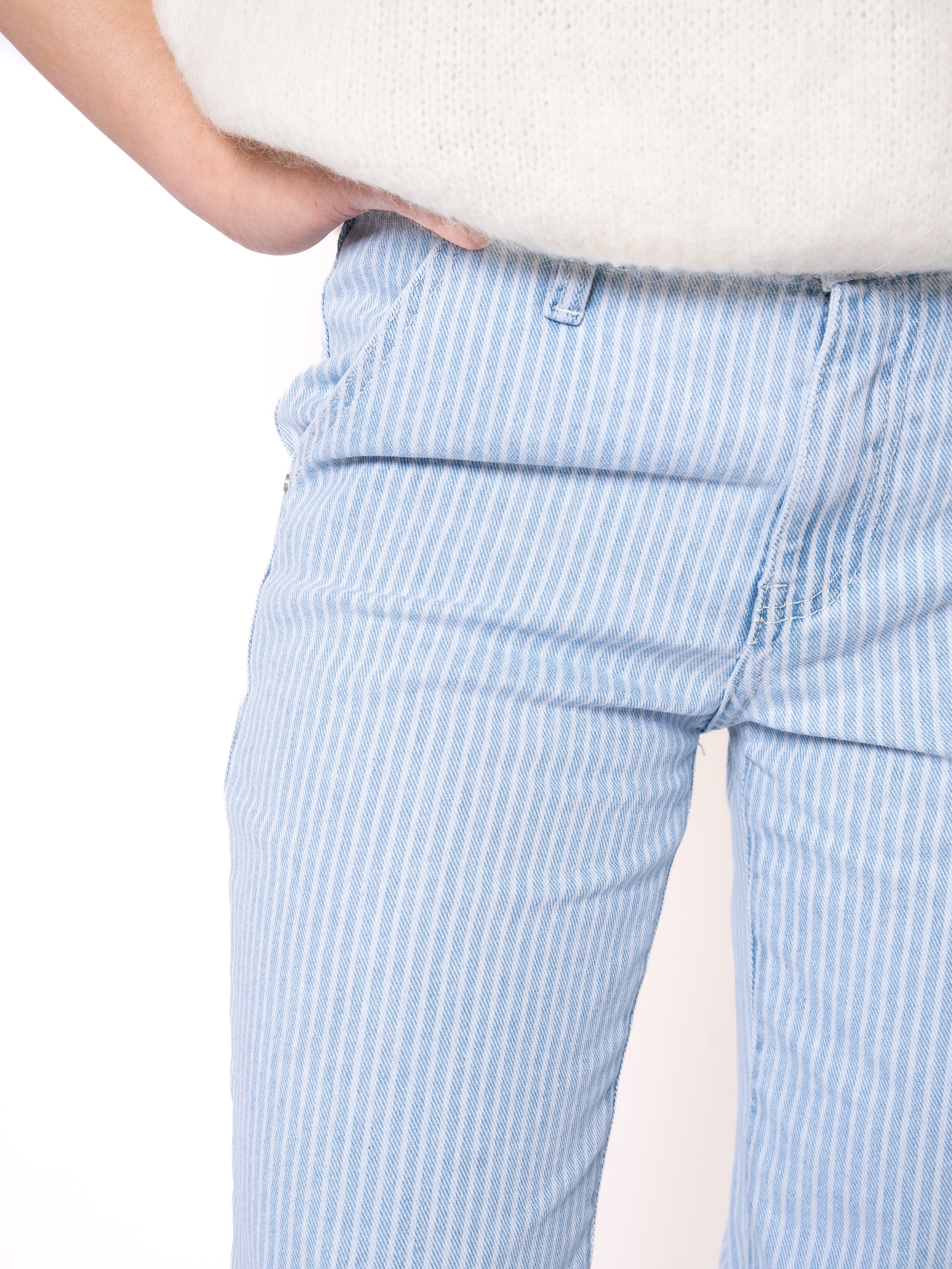 Stripe Vibe Wide Leg Jeans - Light Blue