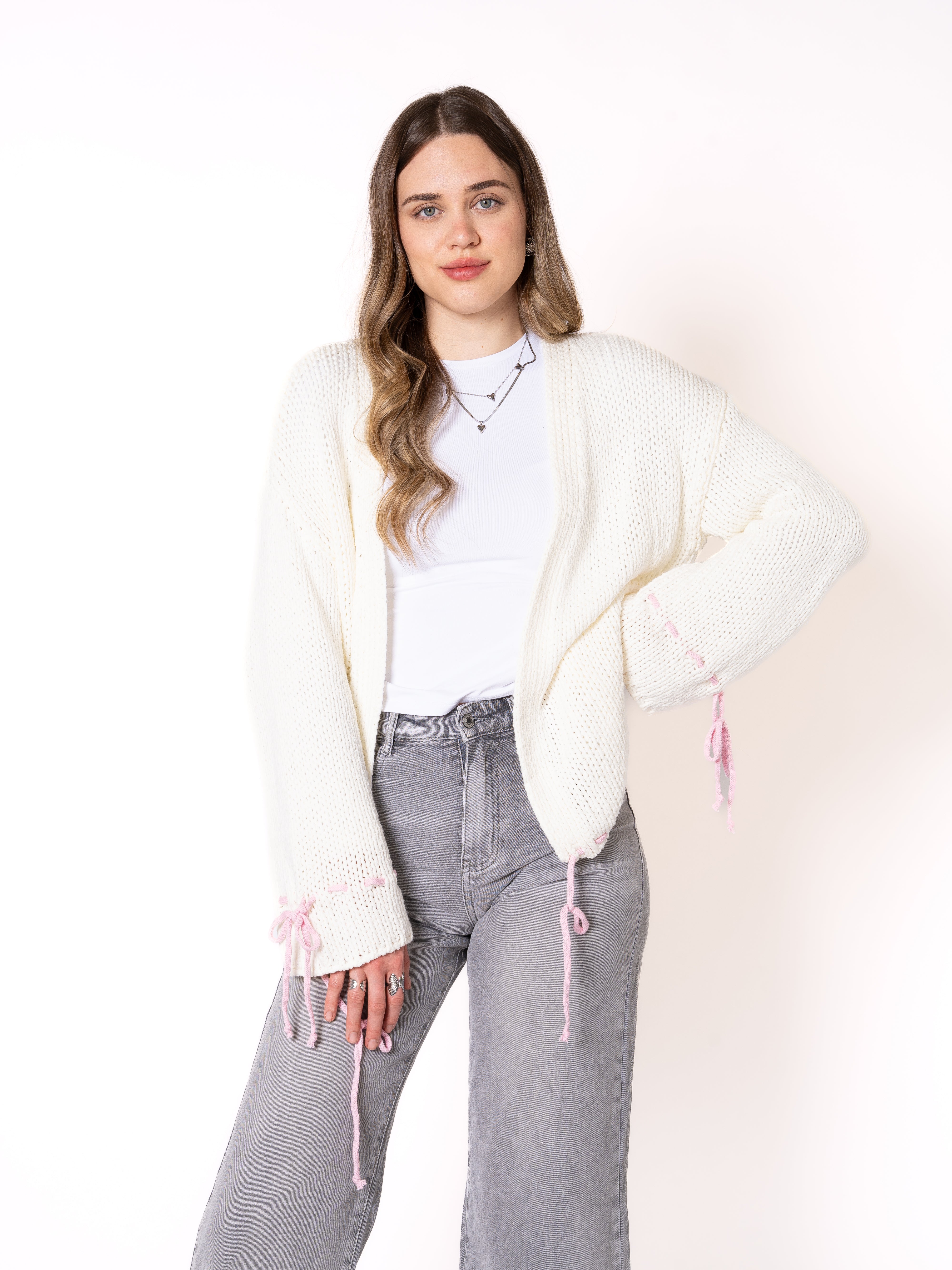 Just A Girl Knit Cardigan - Creme