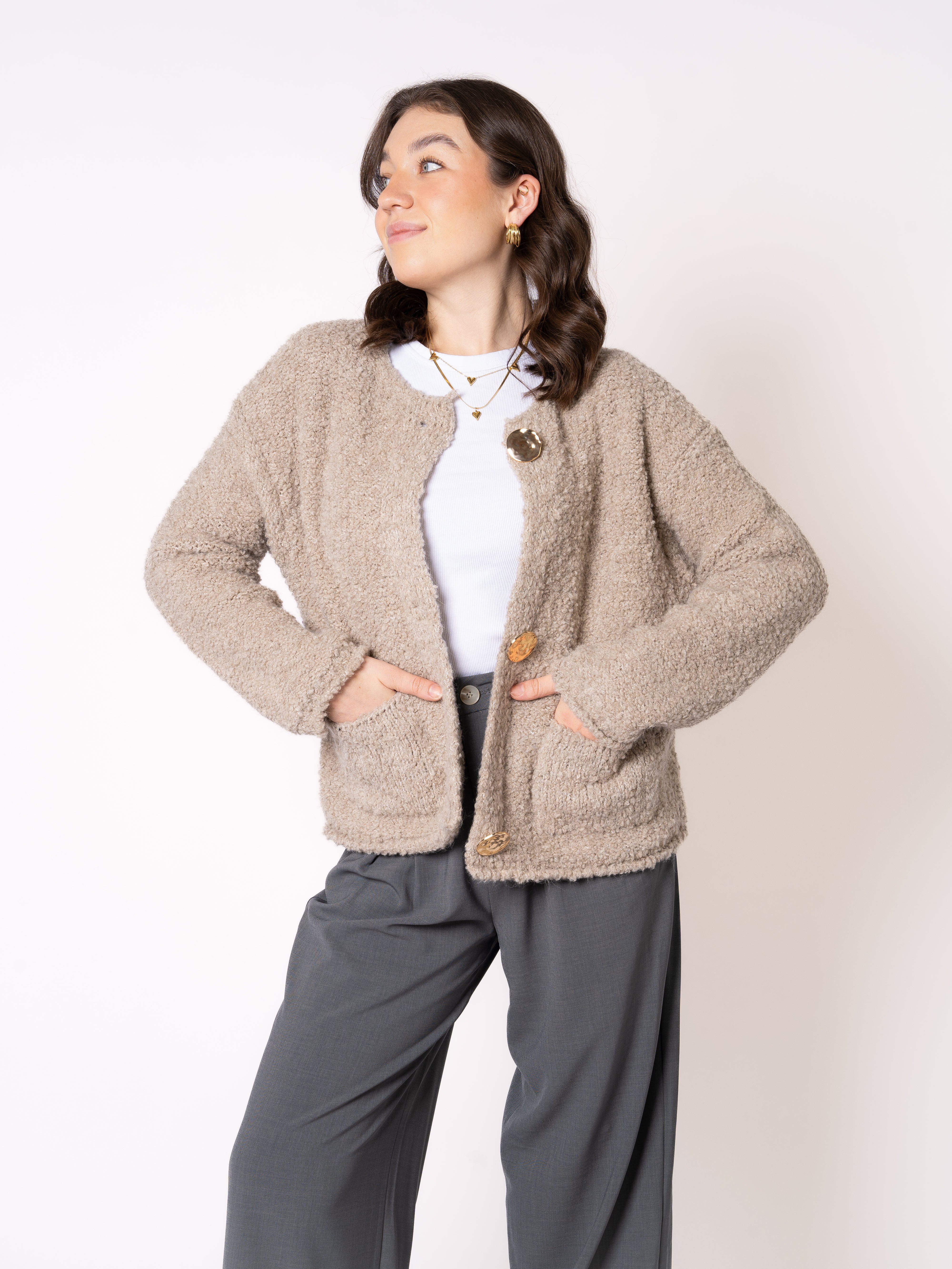 Bouclé Strickjacke Lara - Beige
