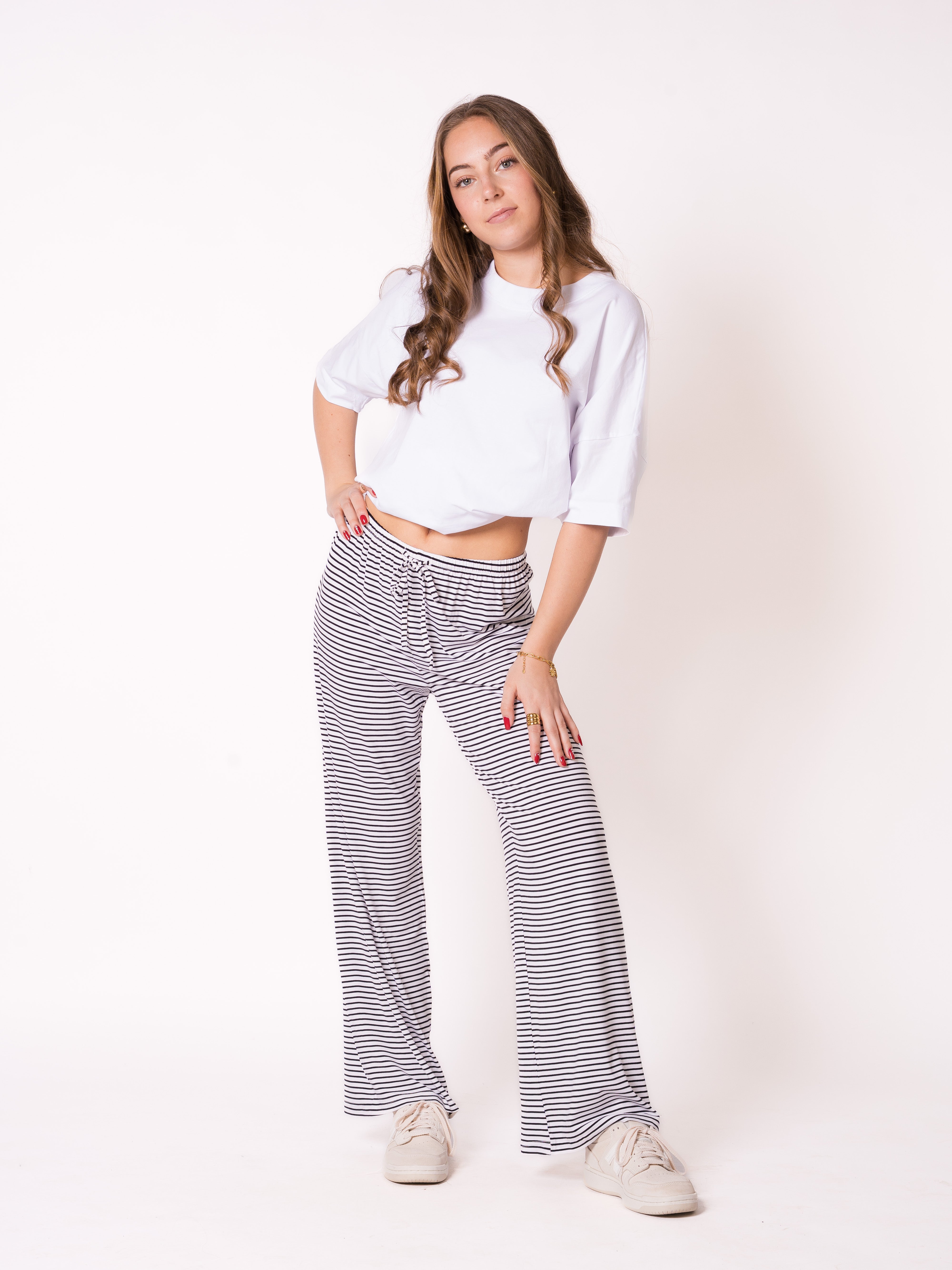 Softtouch Stripe Stoffhose - Schwarz mit Weiß