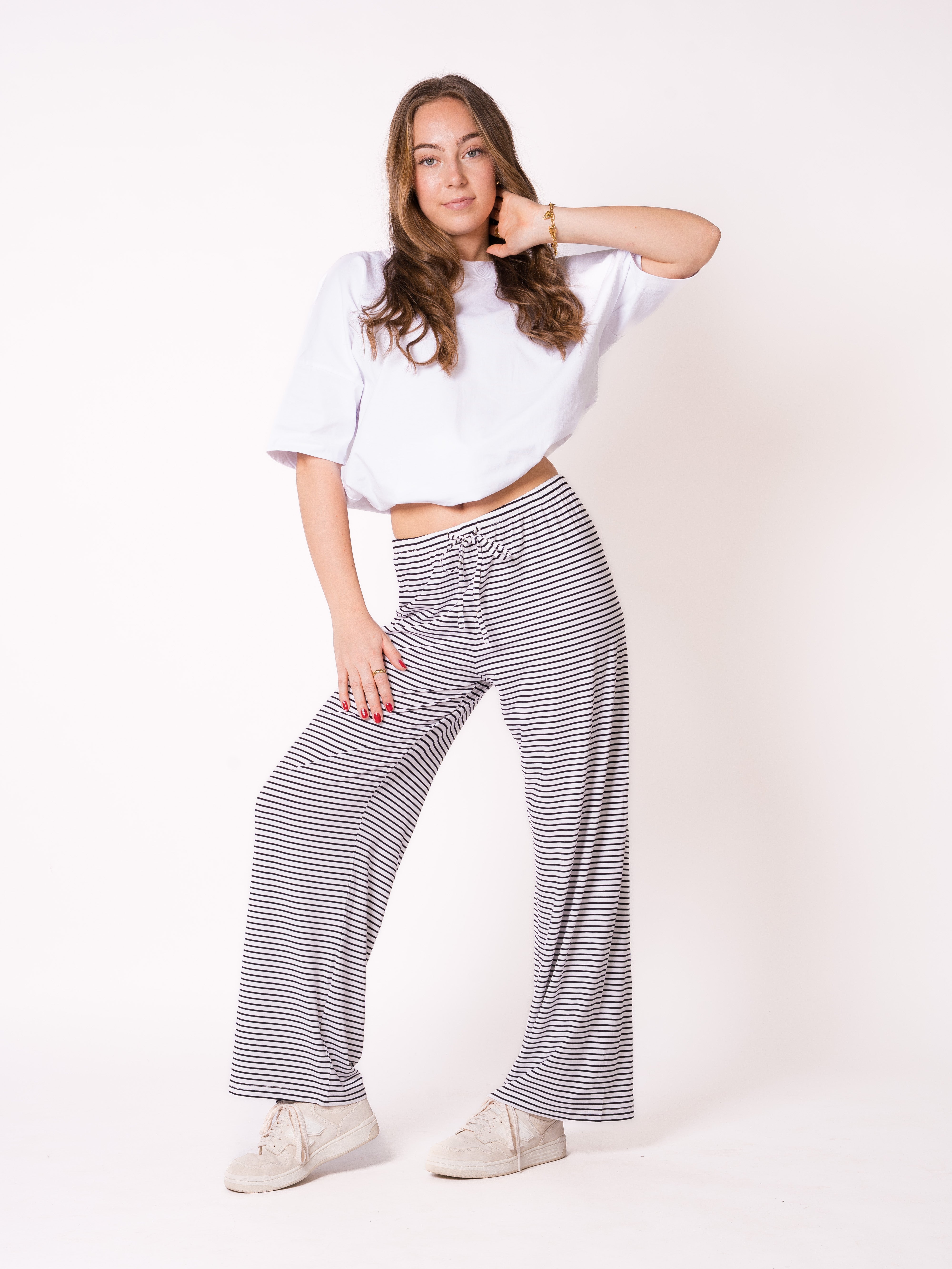 Softtouch Stripe Stoffhose - Schwarz mit Weiß