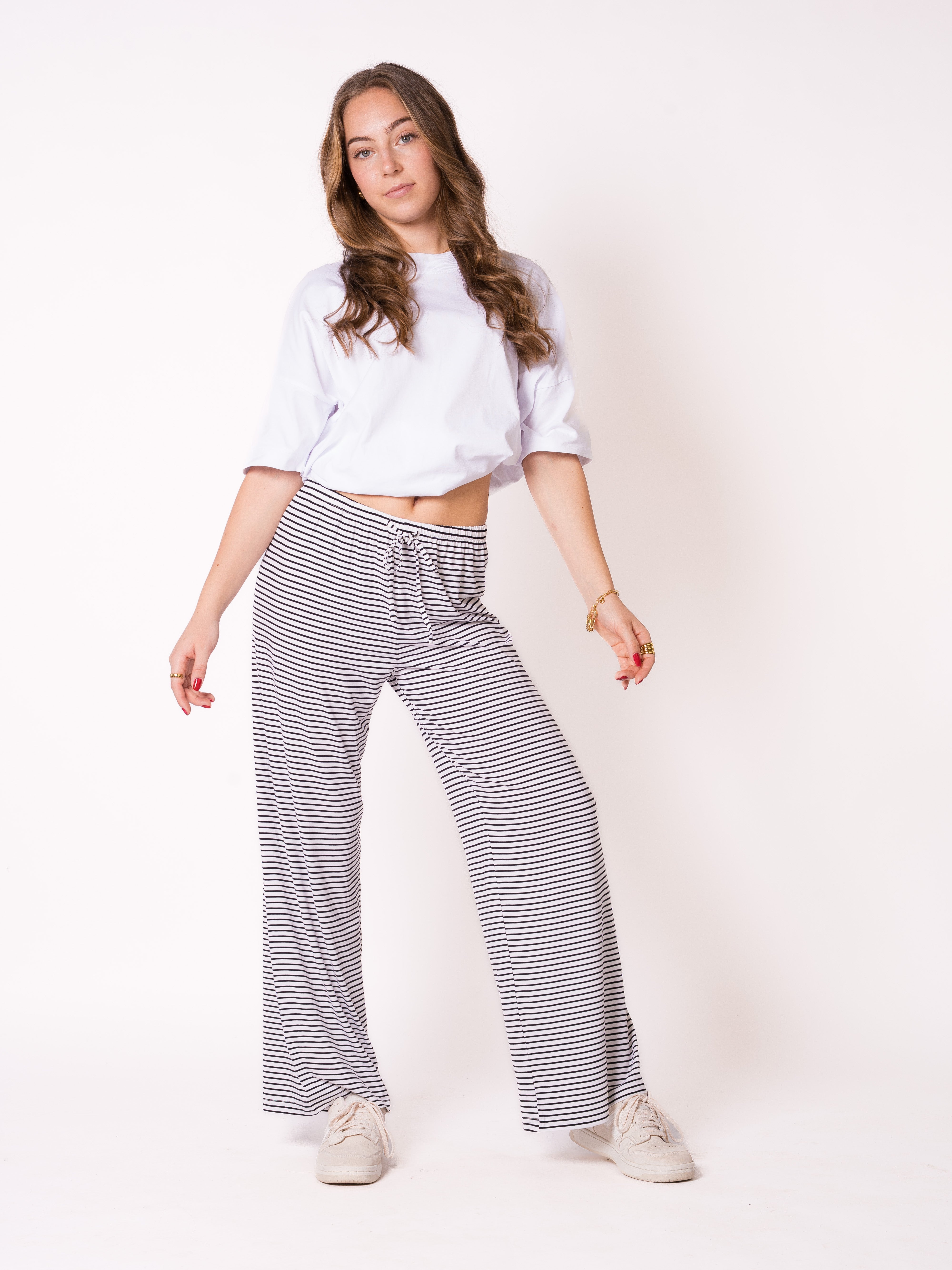 Softtouch Stripe Stoffhose - Schwarz mit Weiß