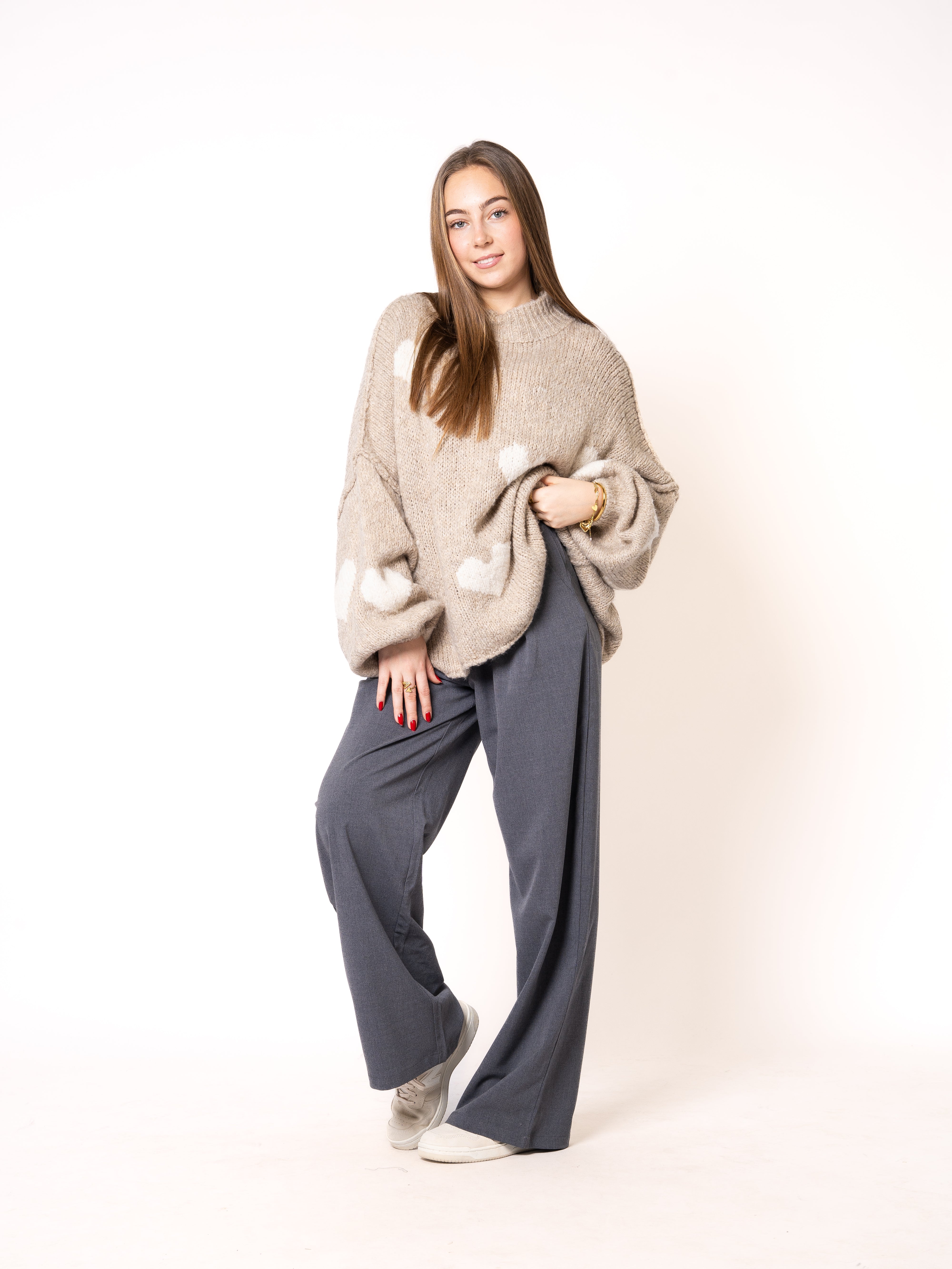 Strickpullover Felina mit Herzchen - Beige