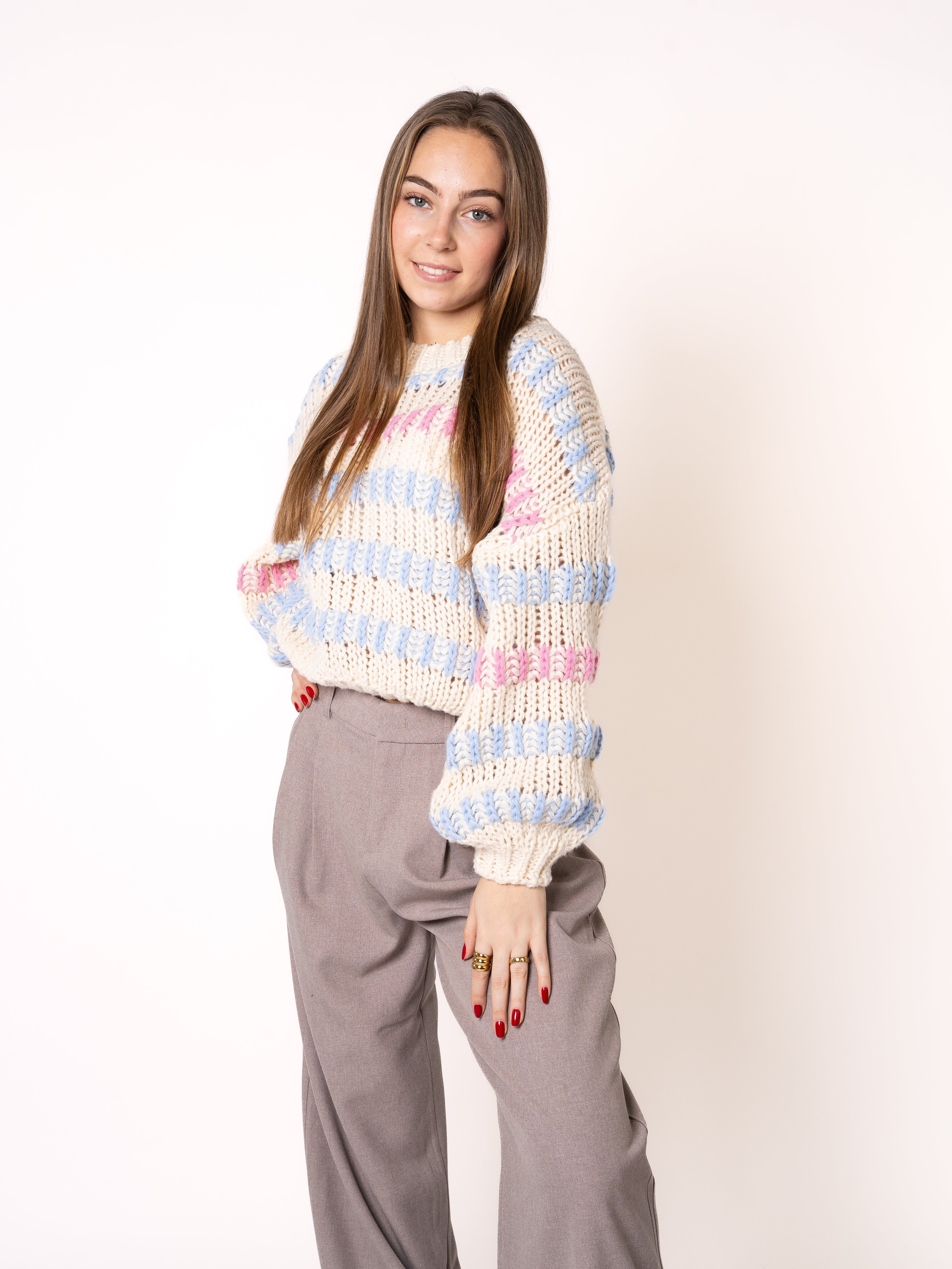 Happy Stipes Strickpullover - Creme