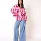 Musselinbluse Luna Wide Stripes - Rosa mit Rot