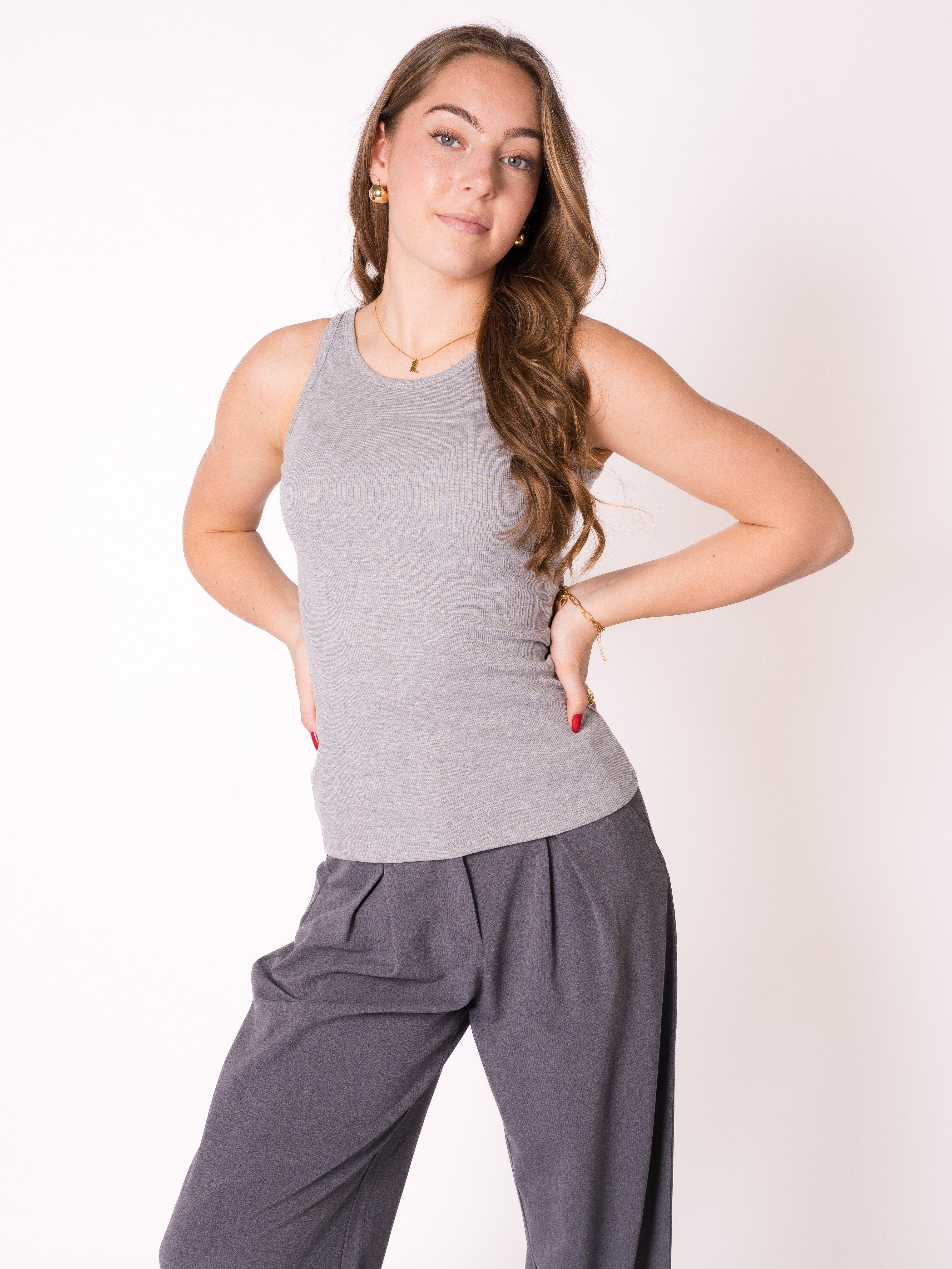 Ribbed Basic Top - Grau