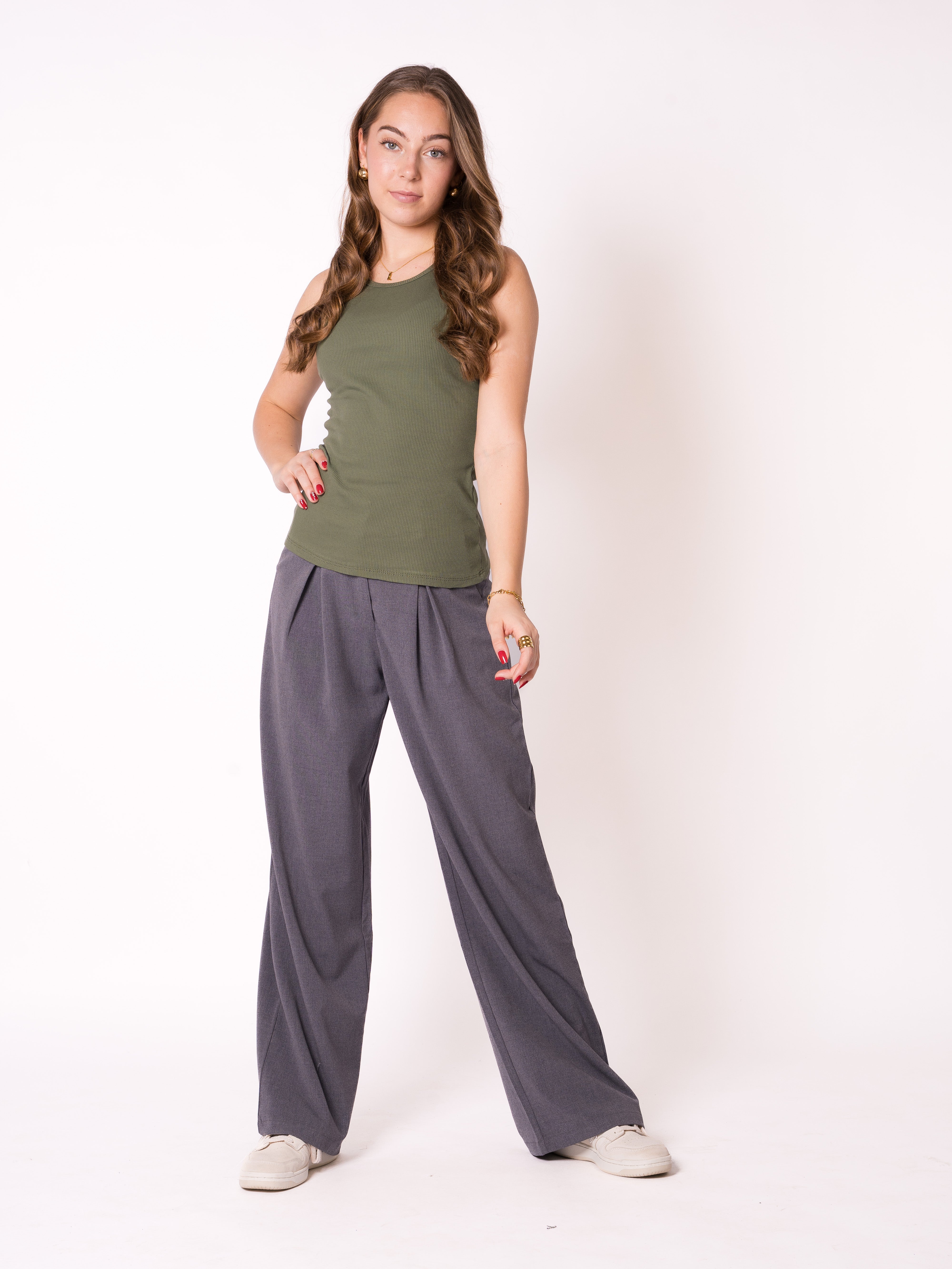 Ribbed Basic Top - Dunkelgrün