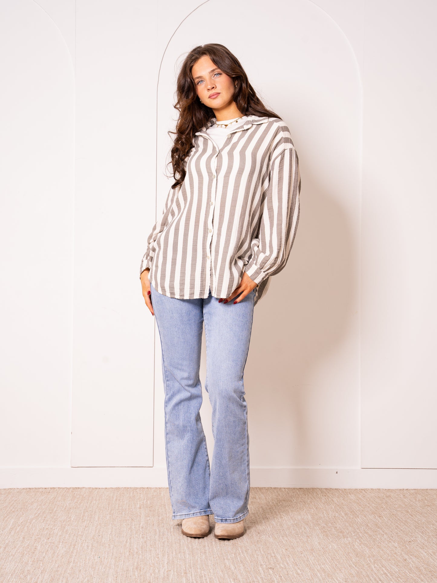 Musselinbluse Bold Stripes - Creme/Grau