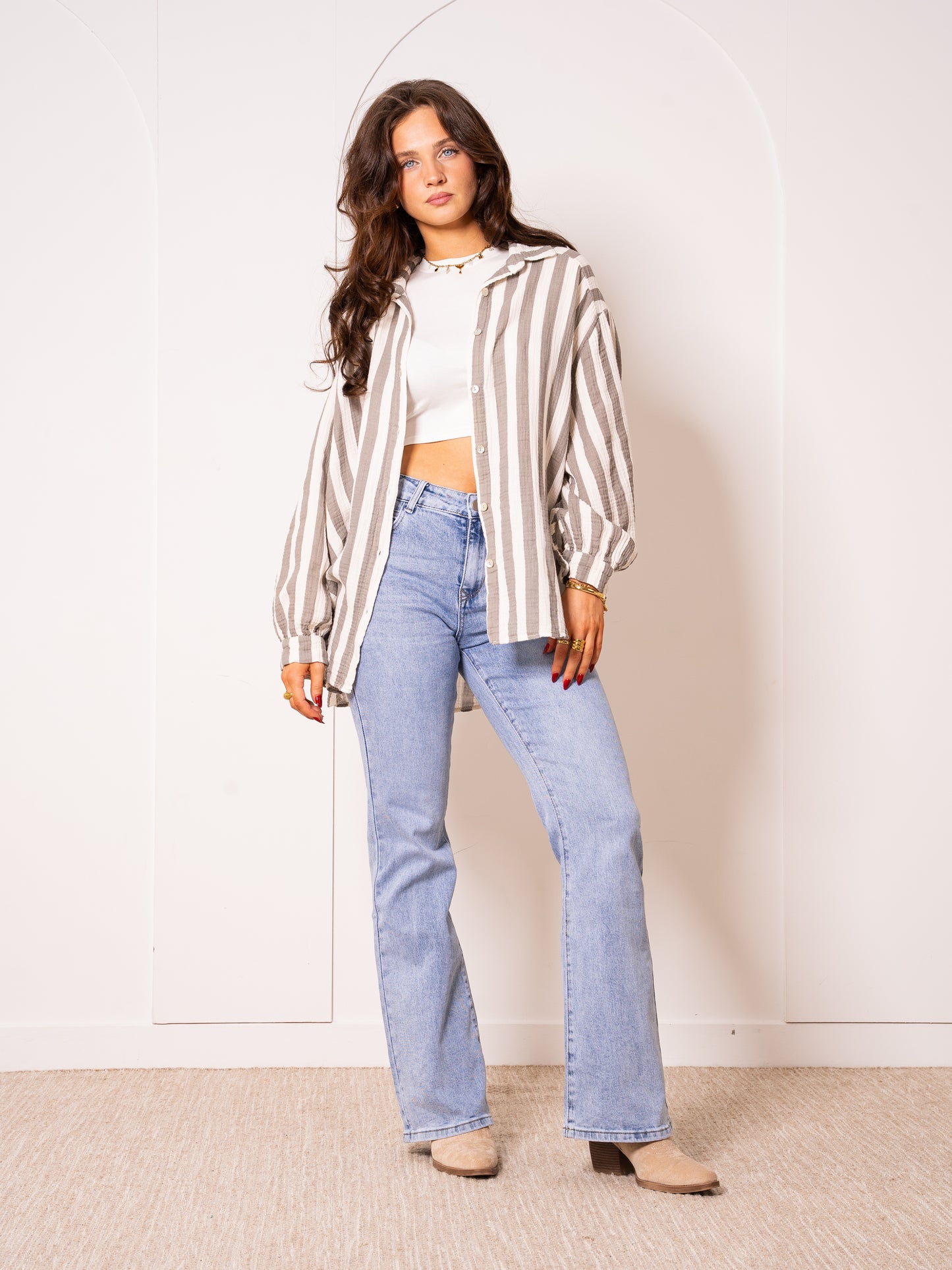 Musselinbluse Bold Stripes - Creme/Grau