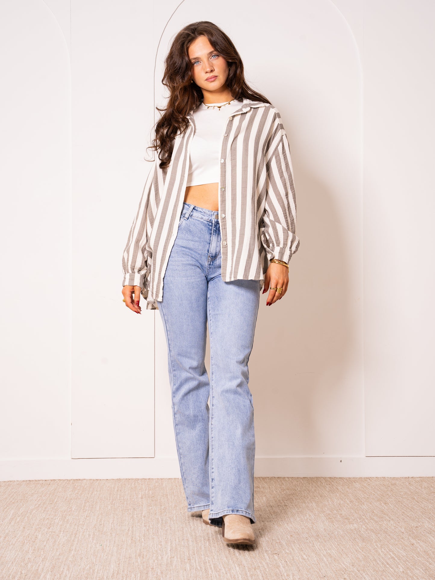 Musselinbluse Bold Stripes - Creme/Grau