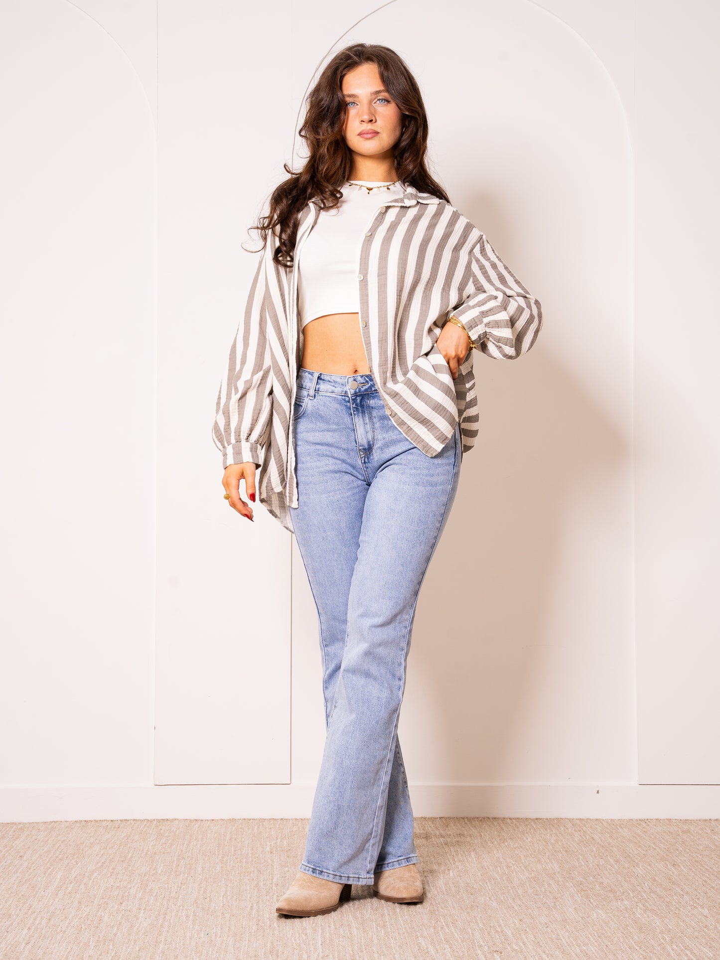 Musselinbluse Bold Stripes - Creme/Grau