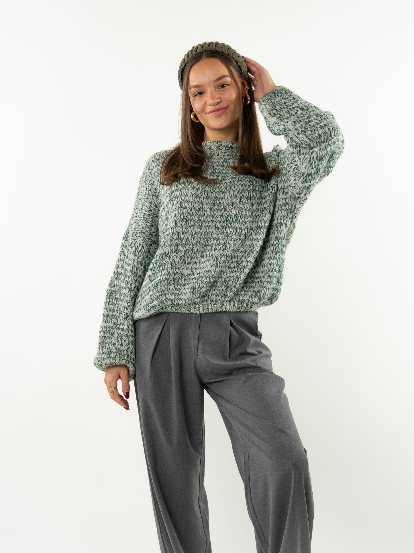 Strickpullover Stella - Grün mit Weiß