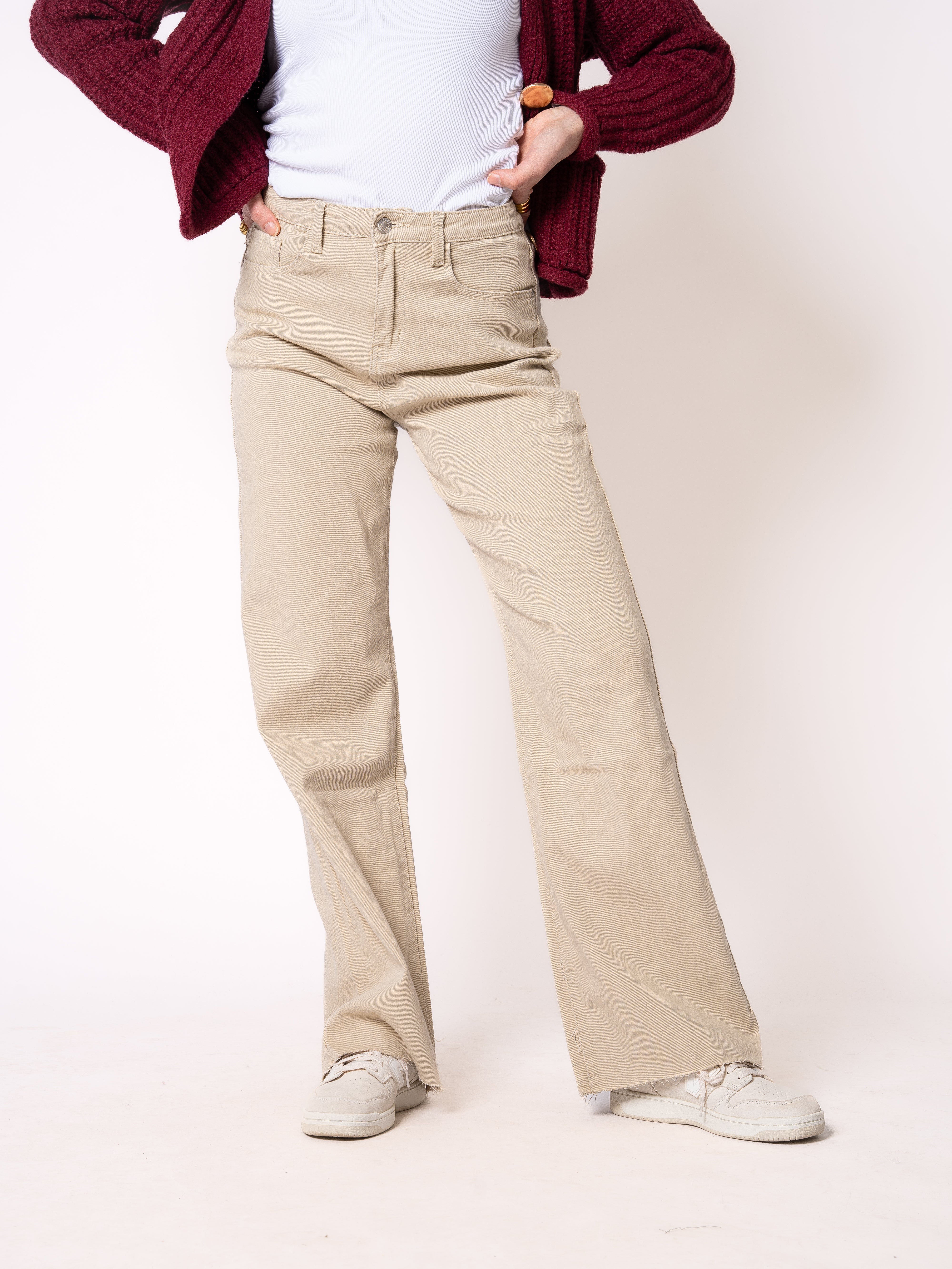 Wide Leg Jeans - Oatmeal