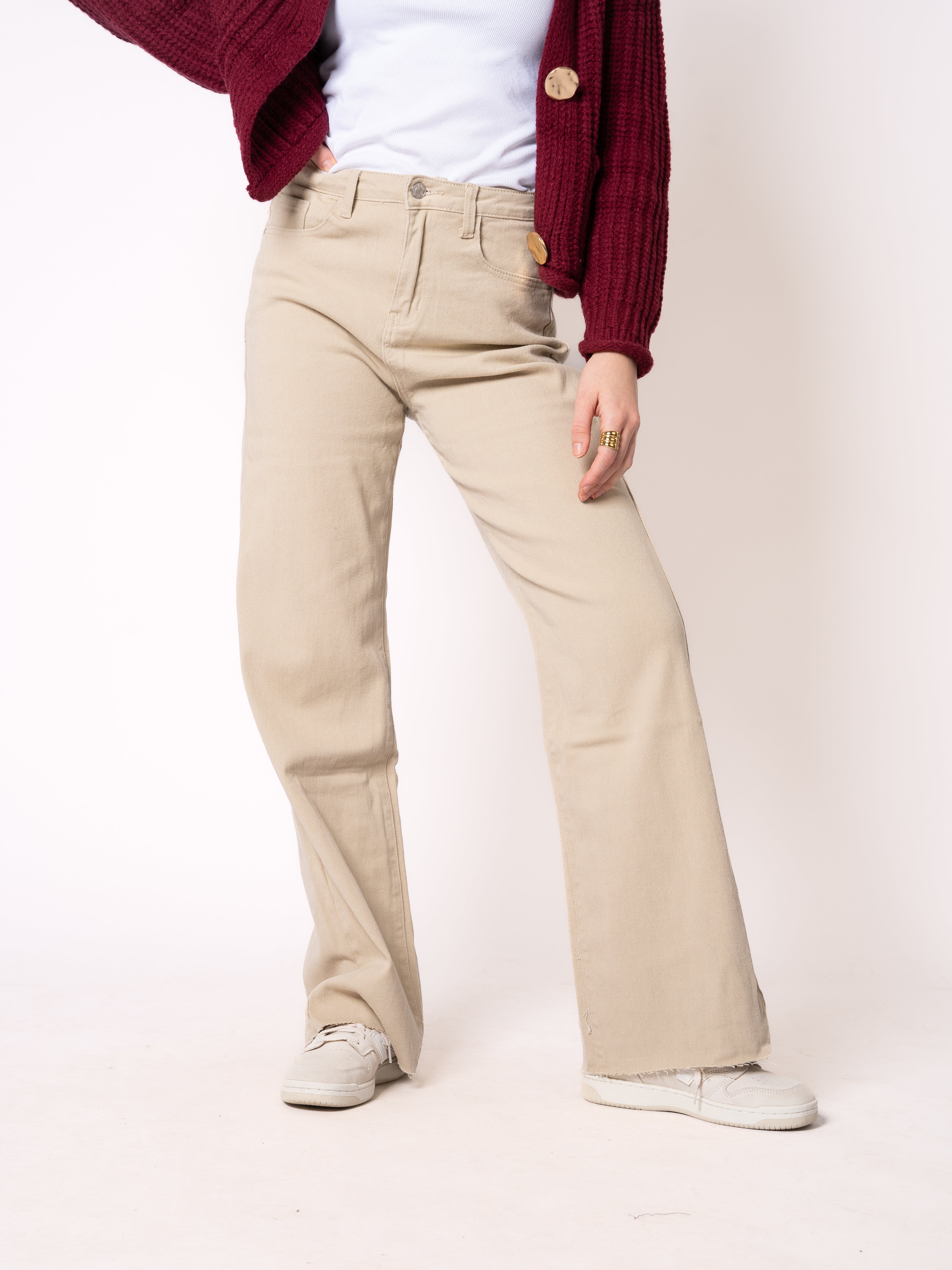Wide Leg Jeans - Oatmeal