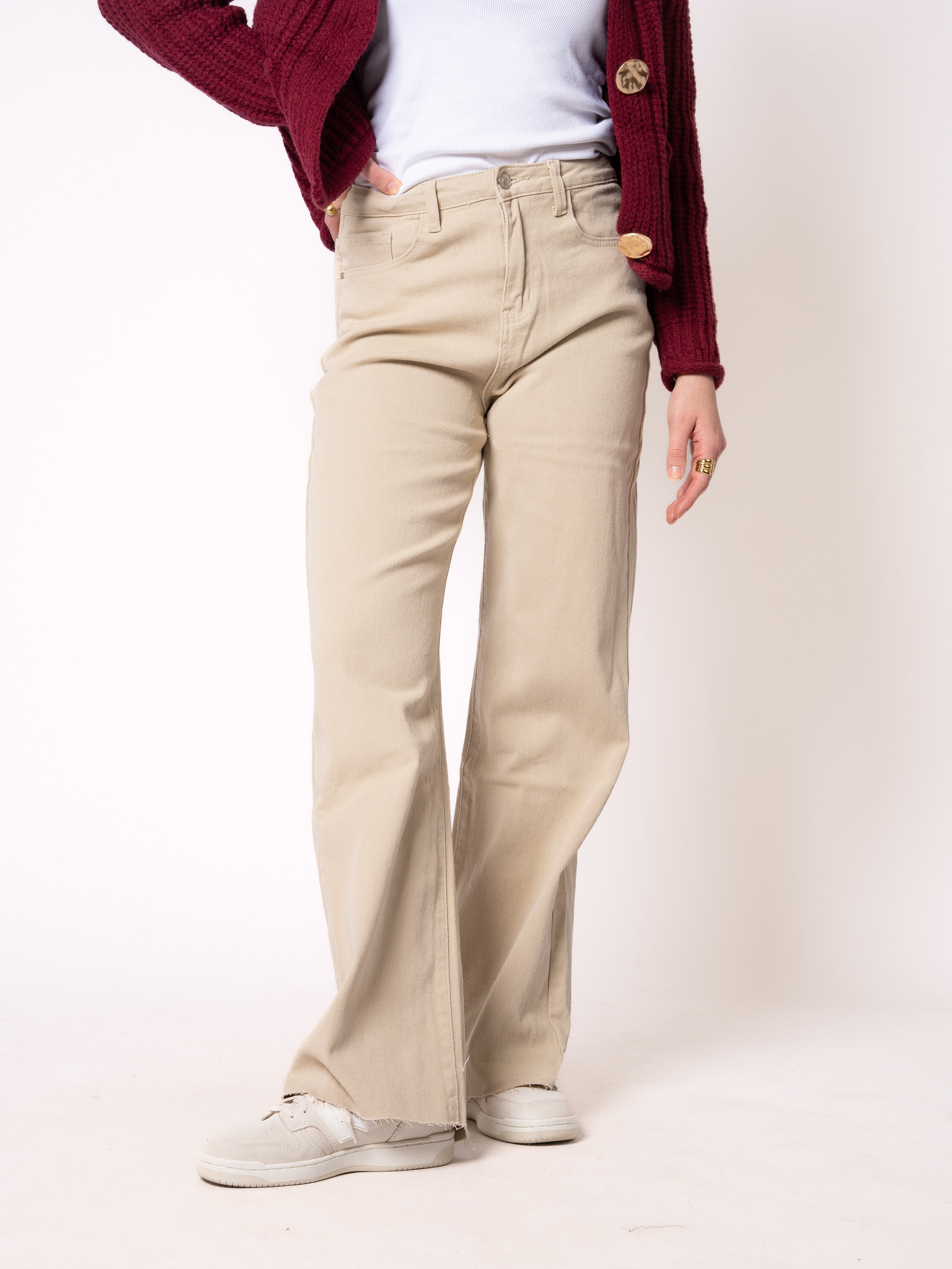 Wide Leg Jeans - Oatmeal