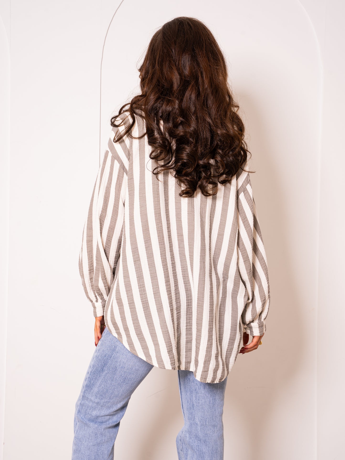 Musselinbluse Bold Stripes - Creme/Grau