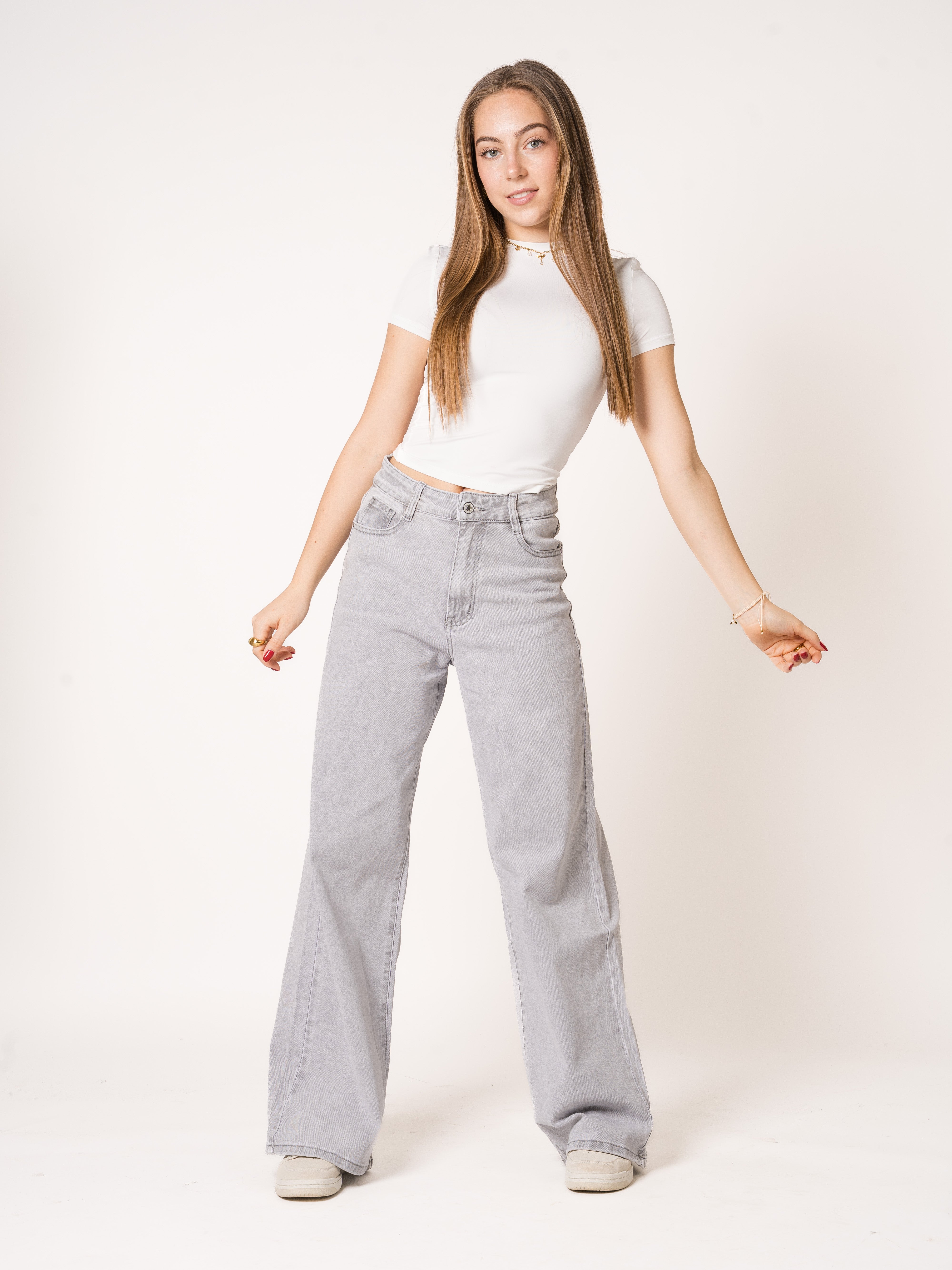 Wide Leg Jeans Grau