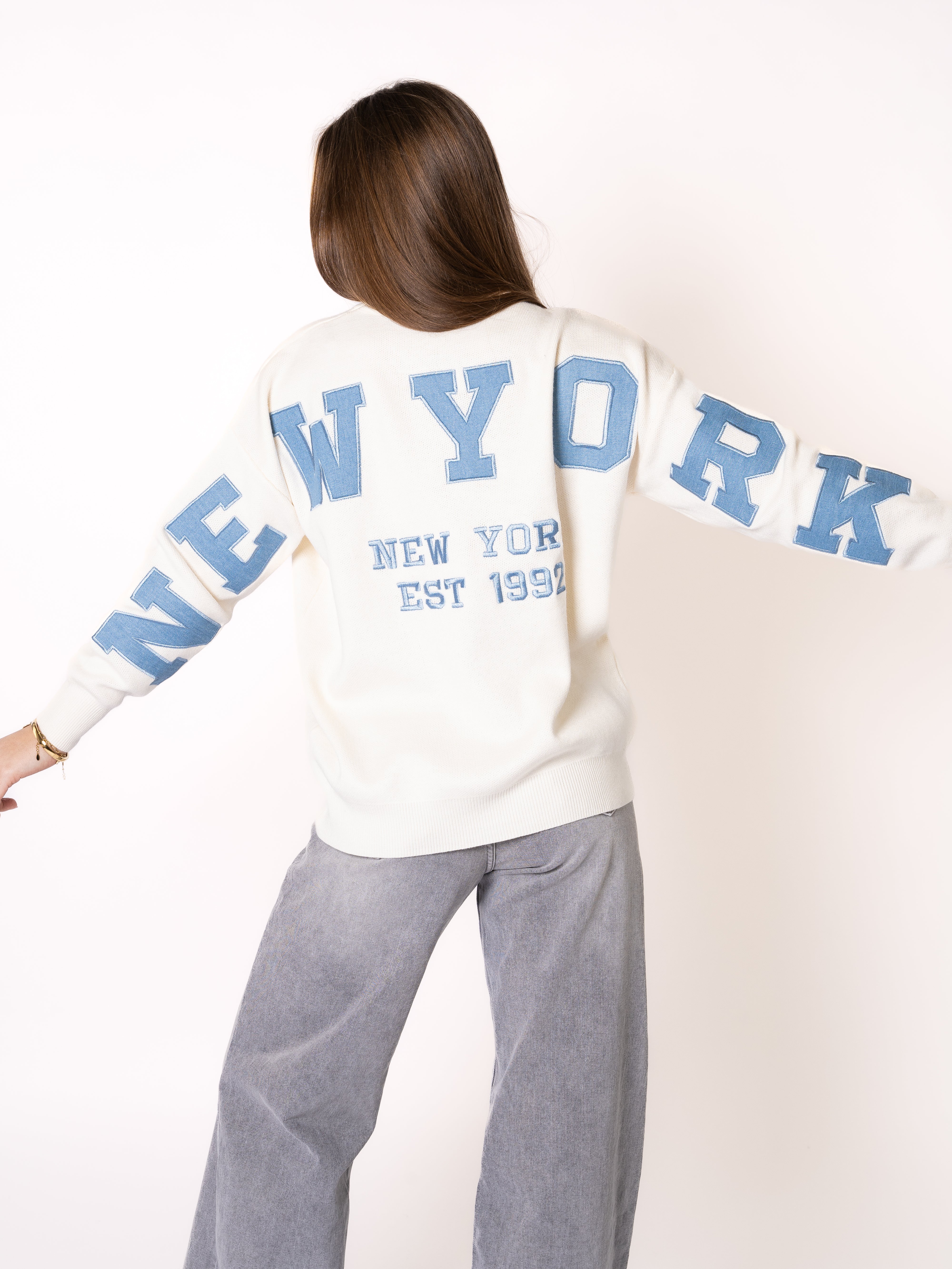 LUCKY DEAL 1216 New York Feinstrick Sweatshirt - Creme - vom Umtausch ausgeschlossen -