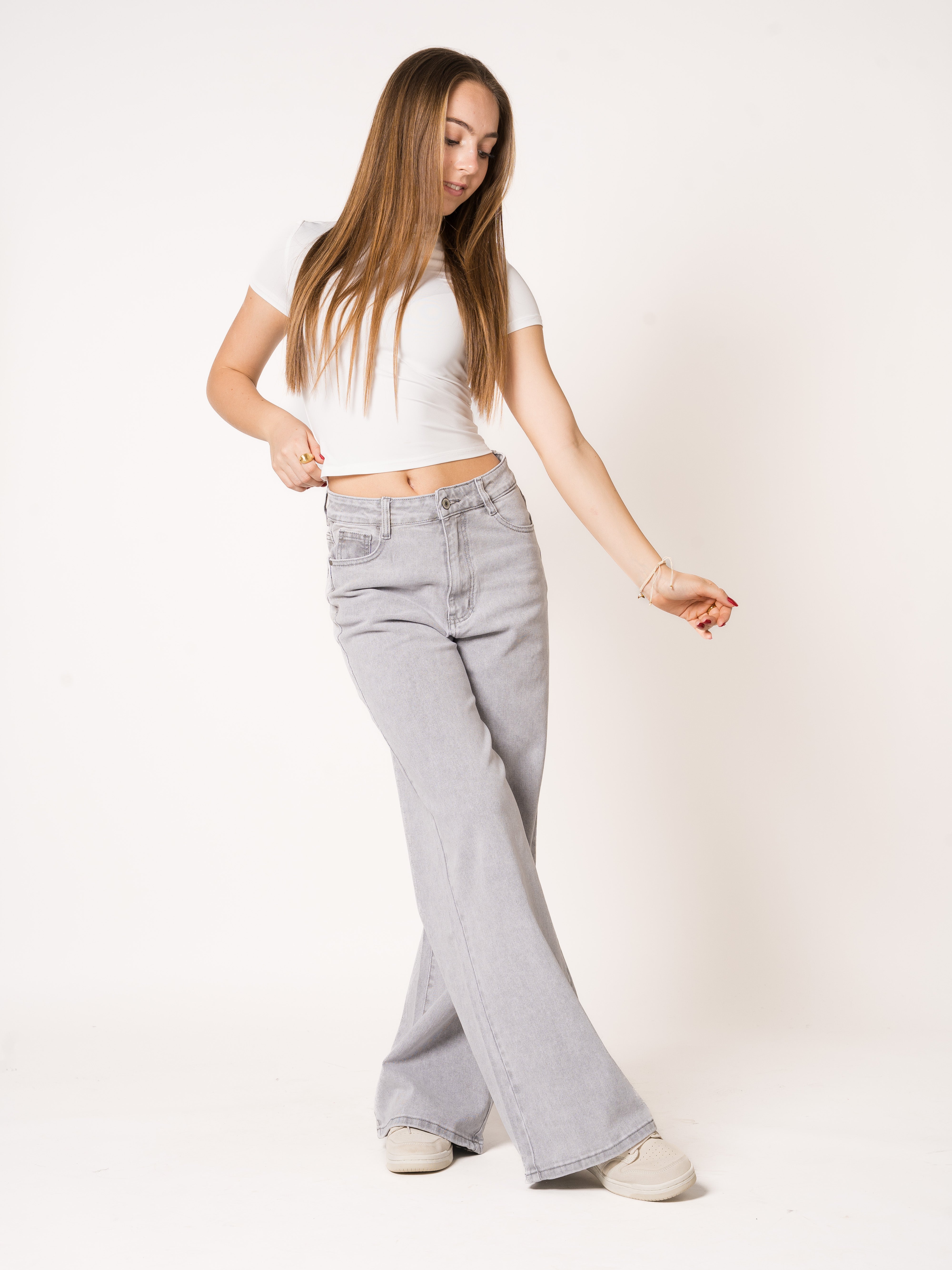 Wide Leg Jeans Grau