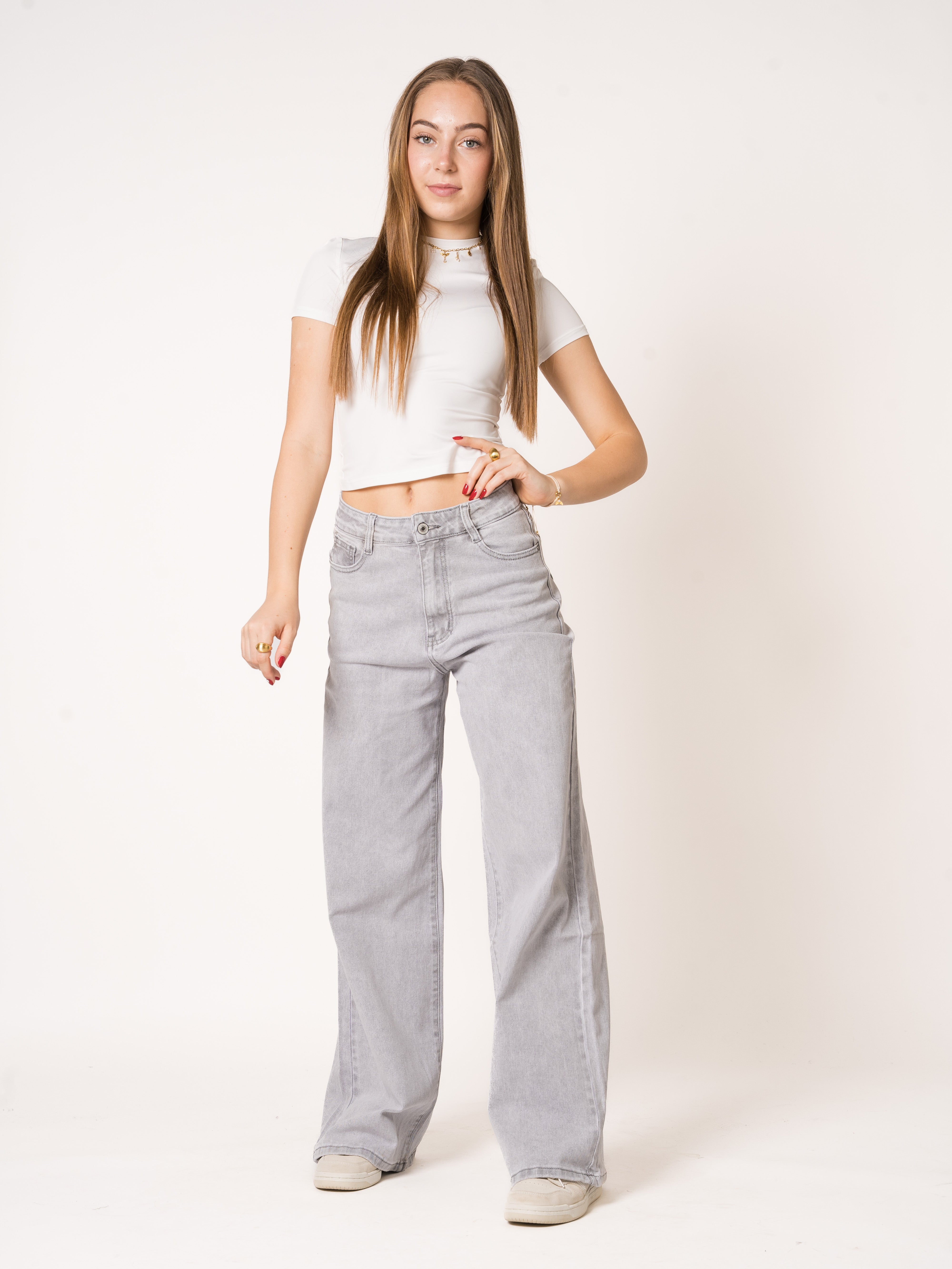 Wide Leg Jeans Grau