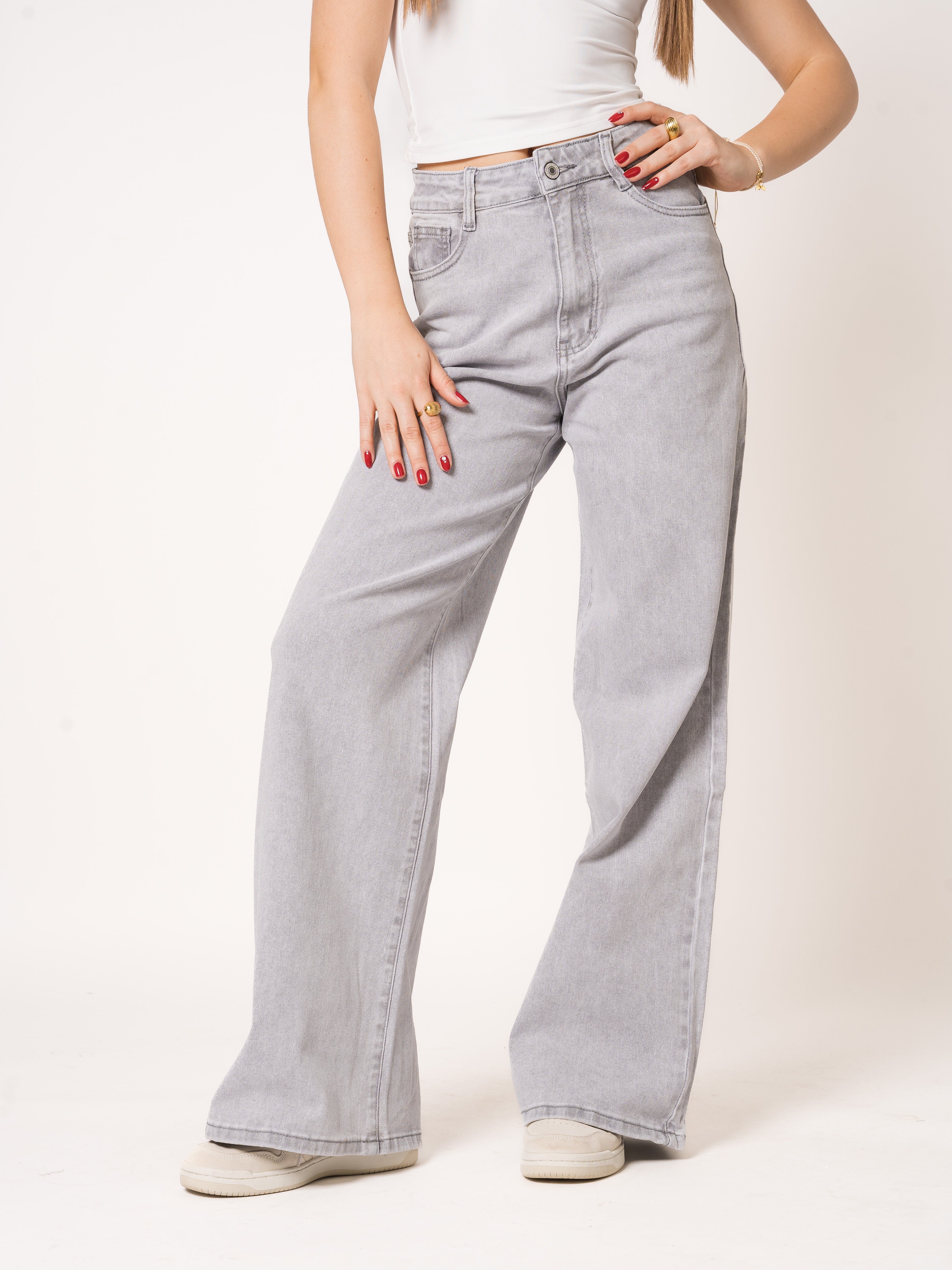 Wide Leg Jeans Grau